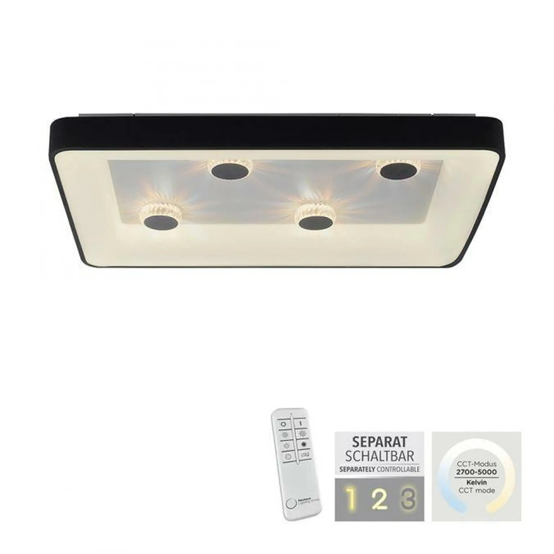 LD 14385-18 VERTIGO LED stropní svítidlo černá hranaté křišťálový efekt stmívatelné CCT 2700-5000K - LEUCHTEN DIREKT / JUST LIGHT