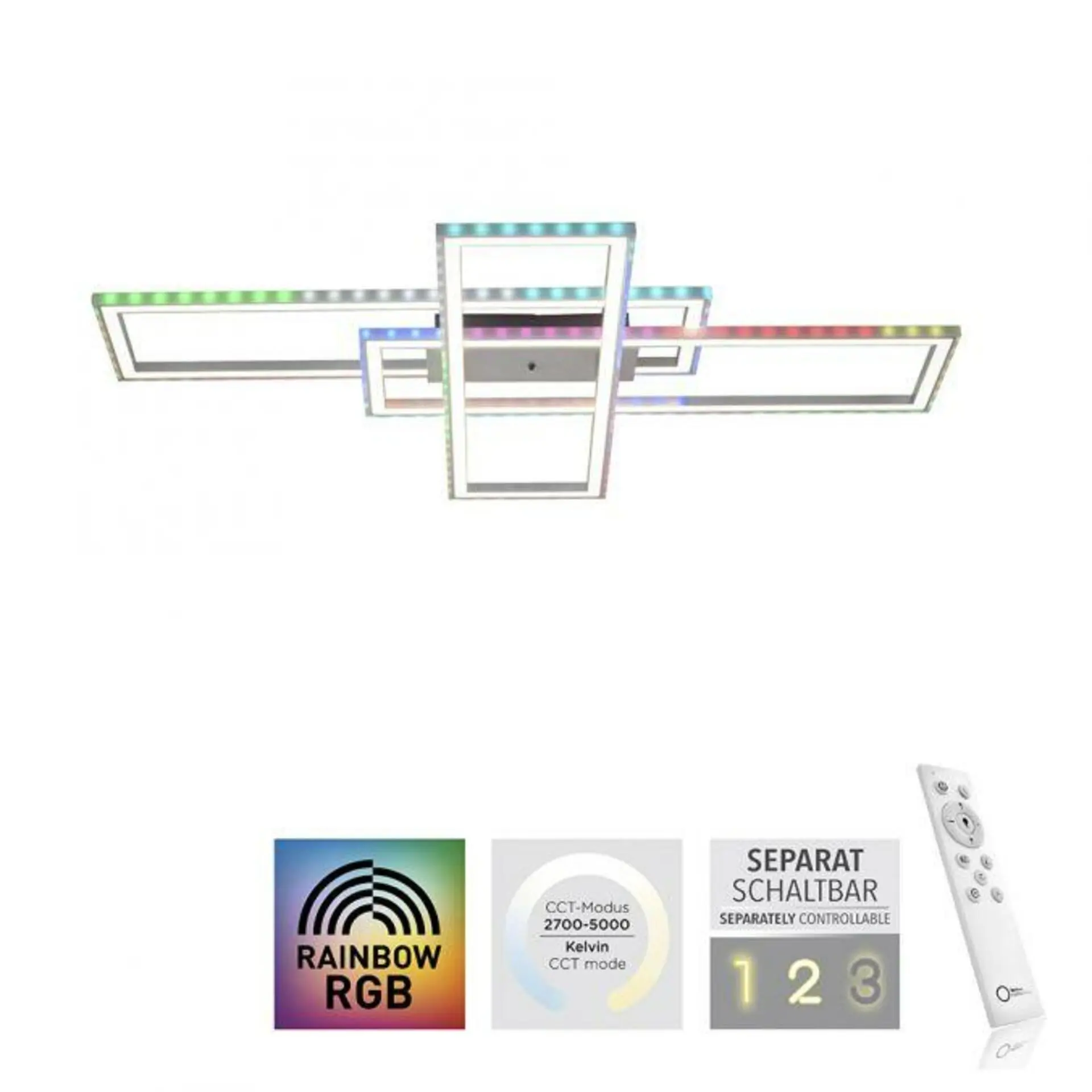 LEUCHTEN DIREKT is JUST LIGHT LED stropní svítidlo 101,5x71cm, stříbrná barva, RGB Rainbow, stmívatelné CCT RGB+2700-5000K