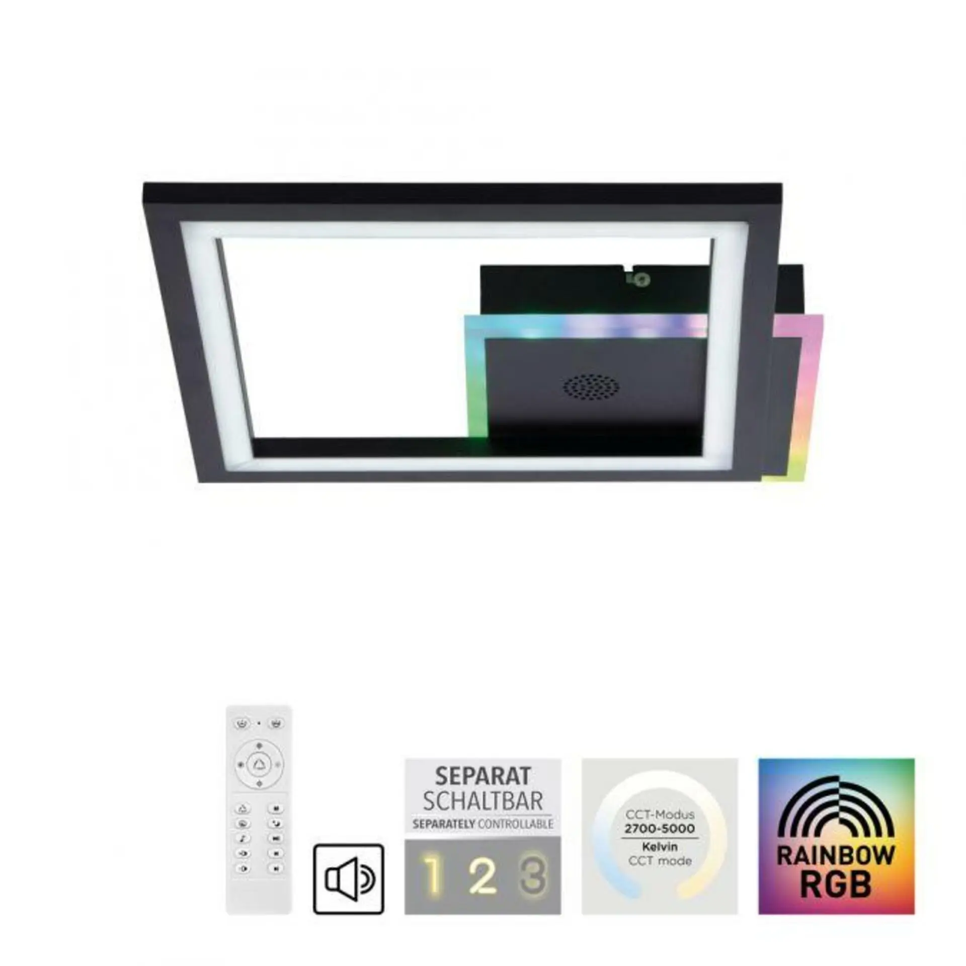 JUST LIGHT LED stropní svítidlo reproduktor Bluetooth černá Rainbow RGB 2700-5000K LD 14902-18
