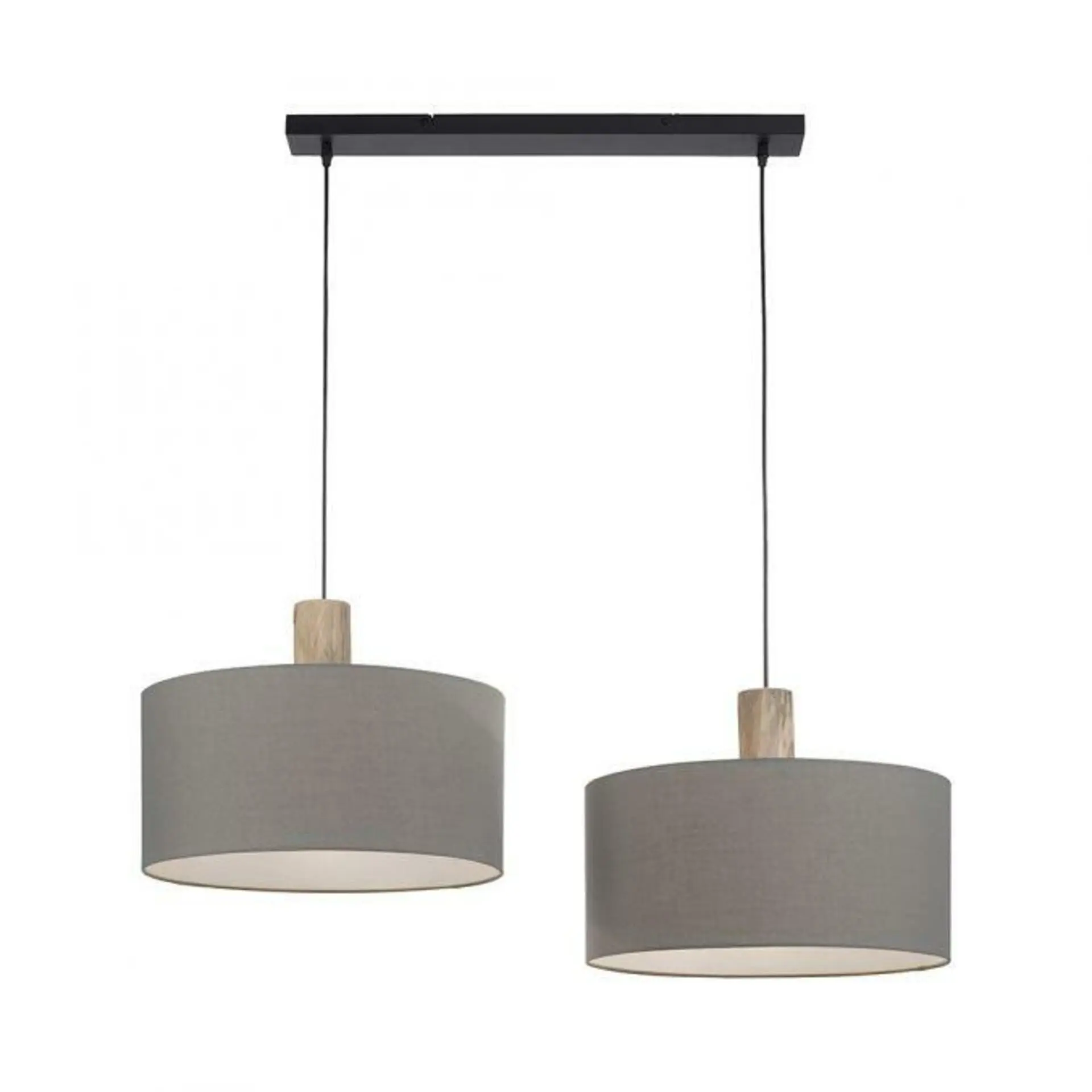 LEUCHTEN DIREKT is JUST LIGHT Závěsné svítidlo, tkanina, šedá, E27, dřevo, 2-ramenné