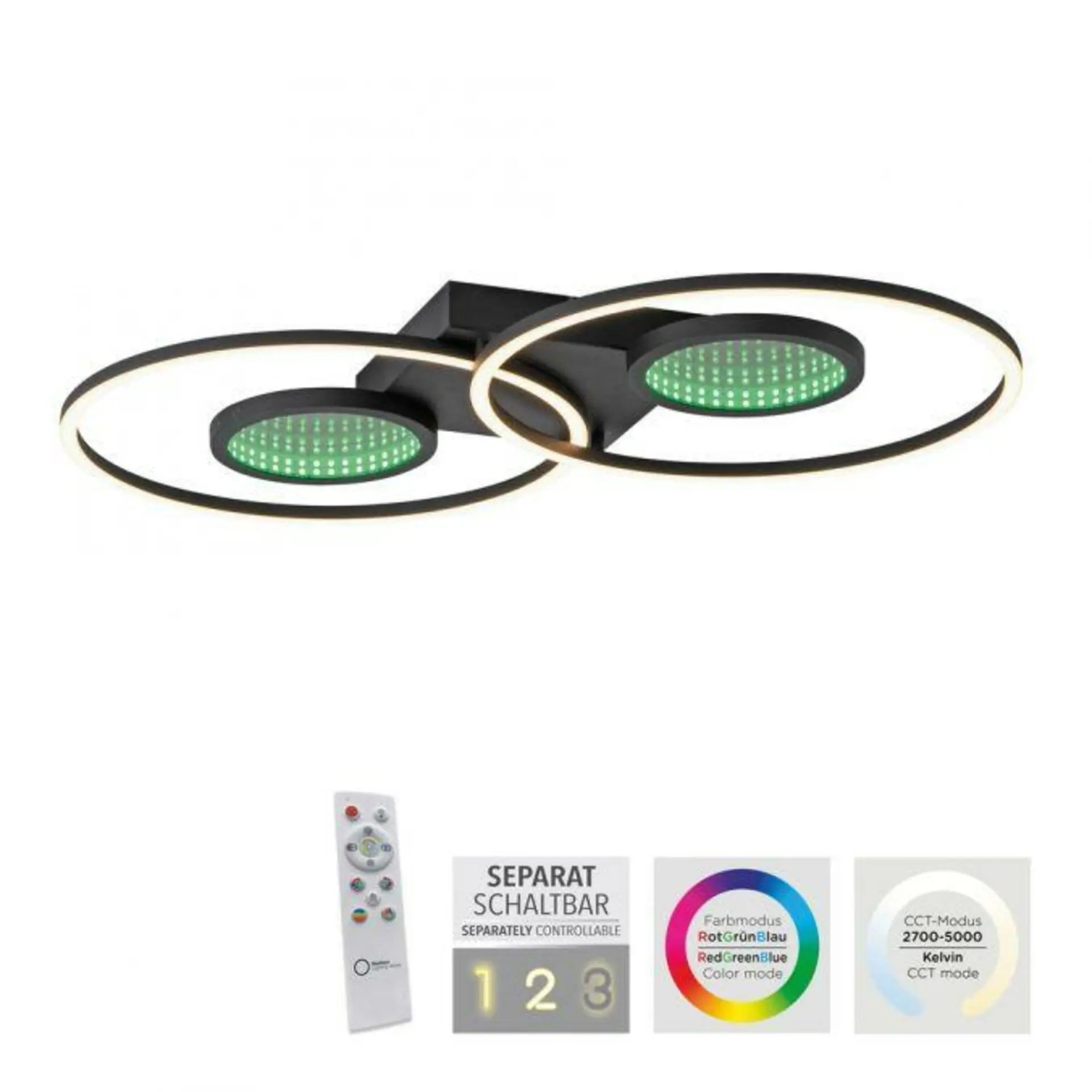 LD 15160-18 TUNEL LED stropní svítidlo černé s RGB efekty, CCT stmívatelné s dálkovým ovládáním RGB+3000-6500K - LEUCHTEN DIREKT / JUST LIGHT