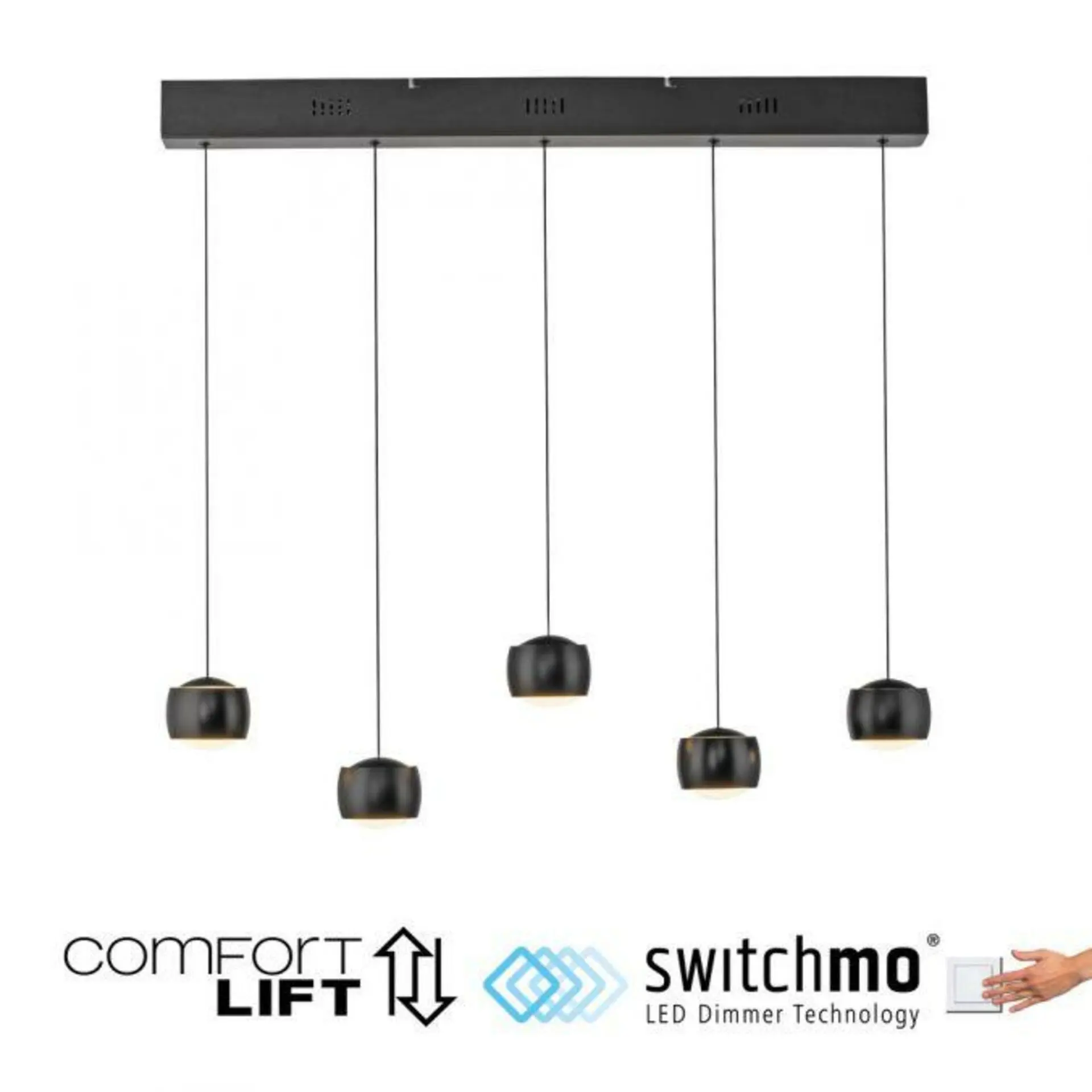 LD 15262-18 LED závěsné svítidlo černé 5 ramenné nastavitelná výška do jídelny krokově stmívatelné 3000K - JUST LIGHT