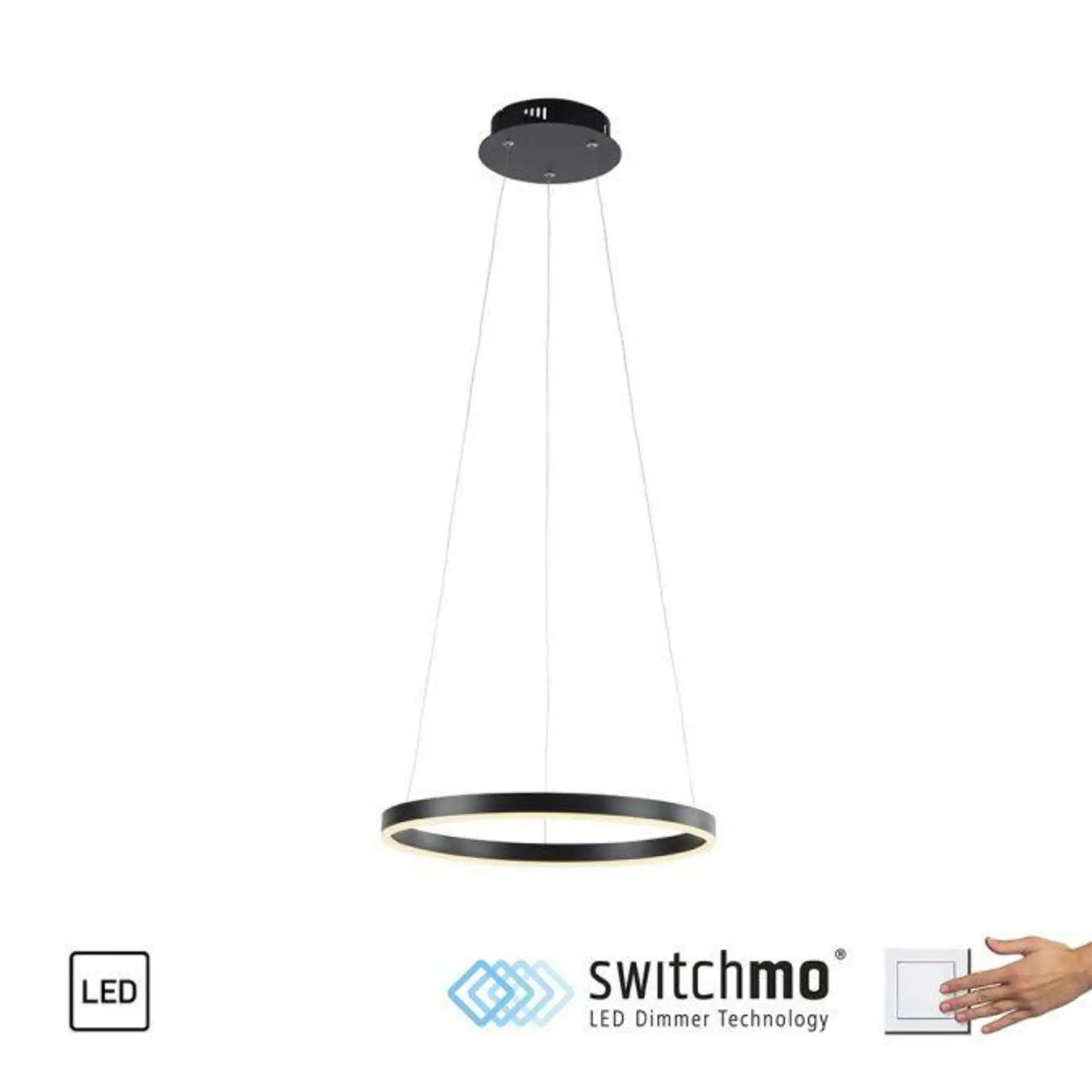 LD 15393-13 RITUS LED závěsné svítidlo antracit, kruhové pr.40cm, stmívatelné, Switchmo, teplá bílá krokově stmívatelné 3000K - LEUCHTEN DIREKT / JUST LIGHT