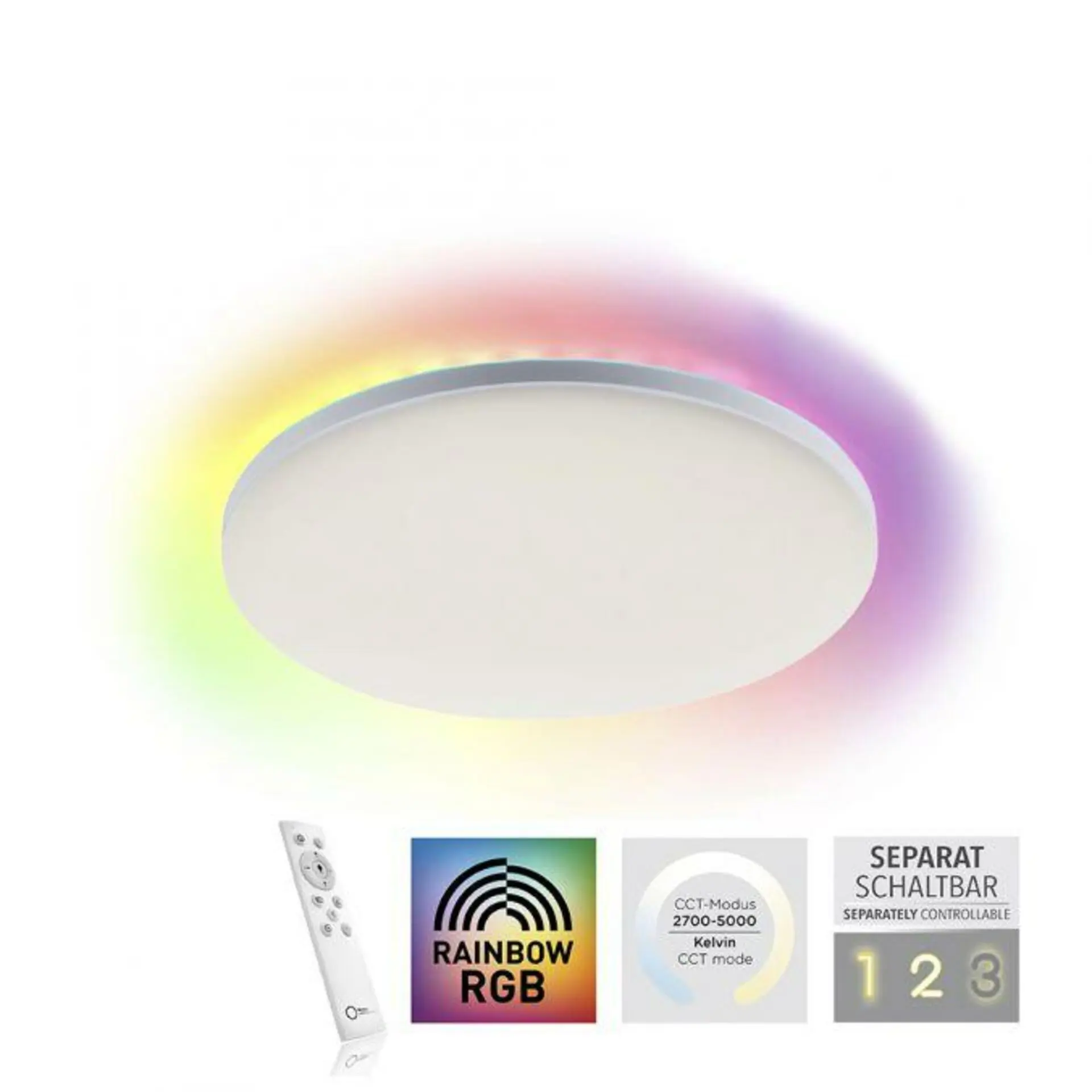 LEUCHTEN DIREKT is JUST LIGHT LED panel svítidlo, bílé, kruhové, stmívatelné, vč. dálkového ovládání, paměť, samostatně ovladatelné RGB+2700-5000K LD 15563-16