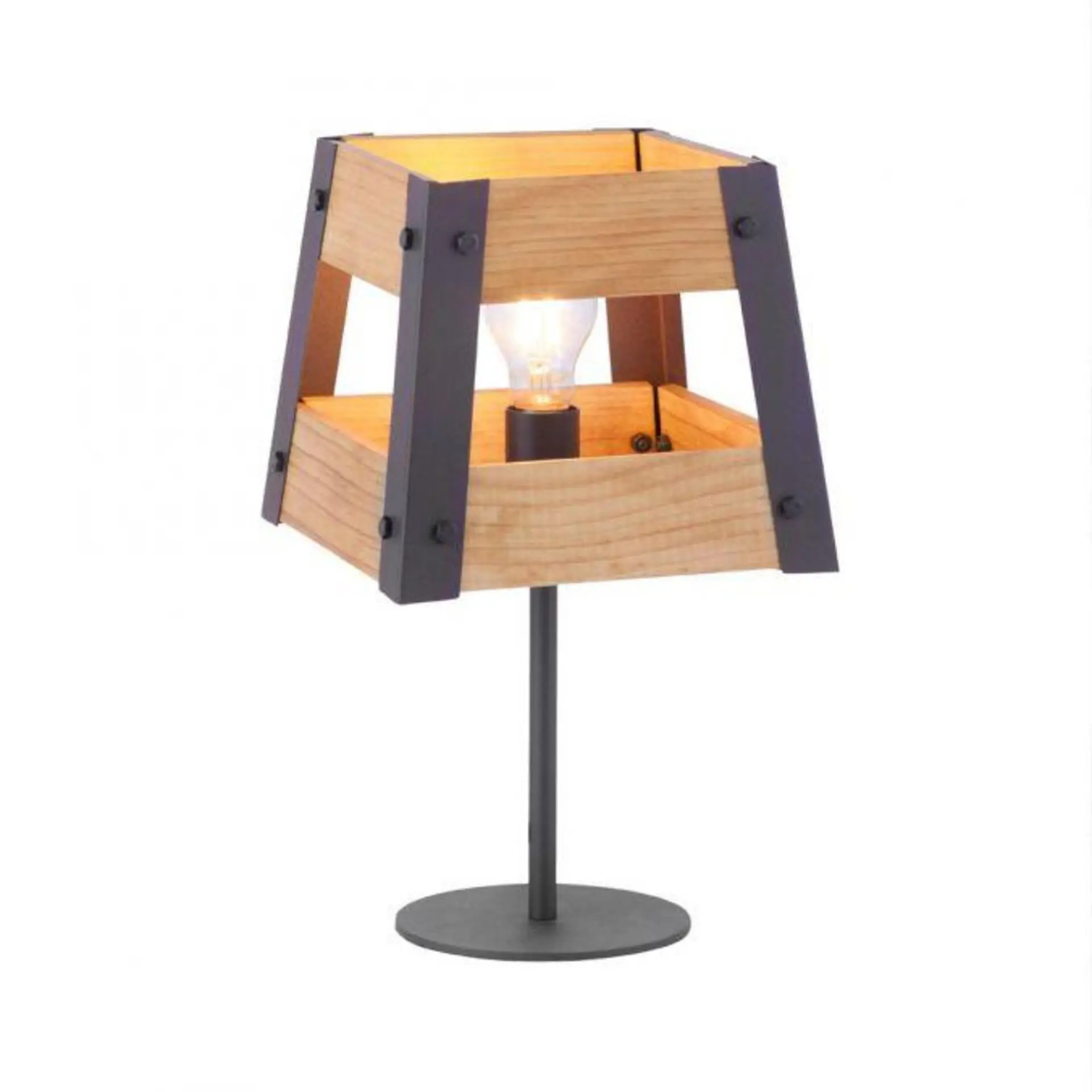 LEUCHTEN DIREKT is JUST LIGHT stolní lampa v rustikálním designu ze dřeva v černé barvě, lakované železo s paticí E27