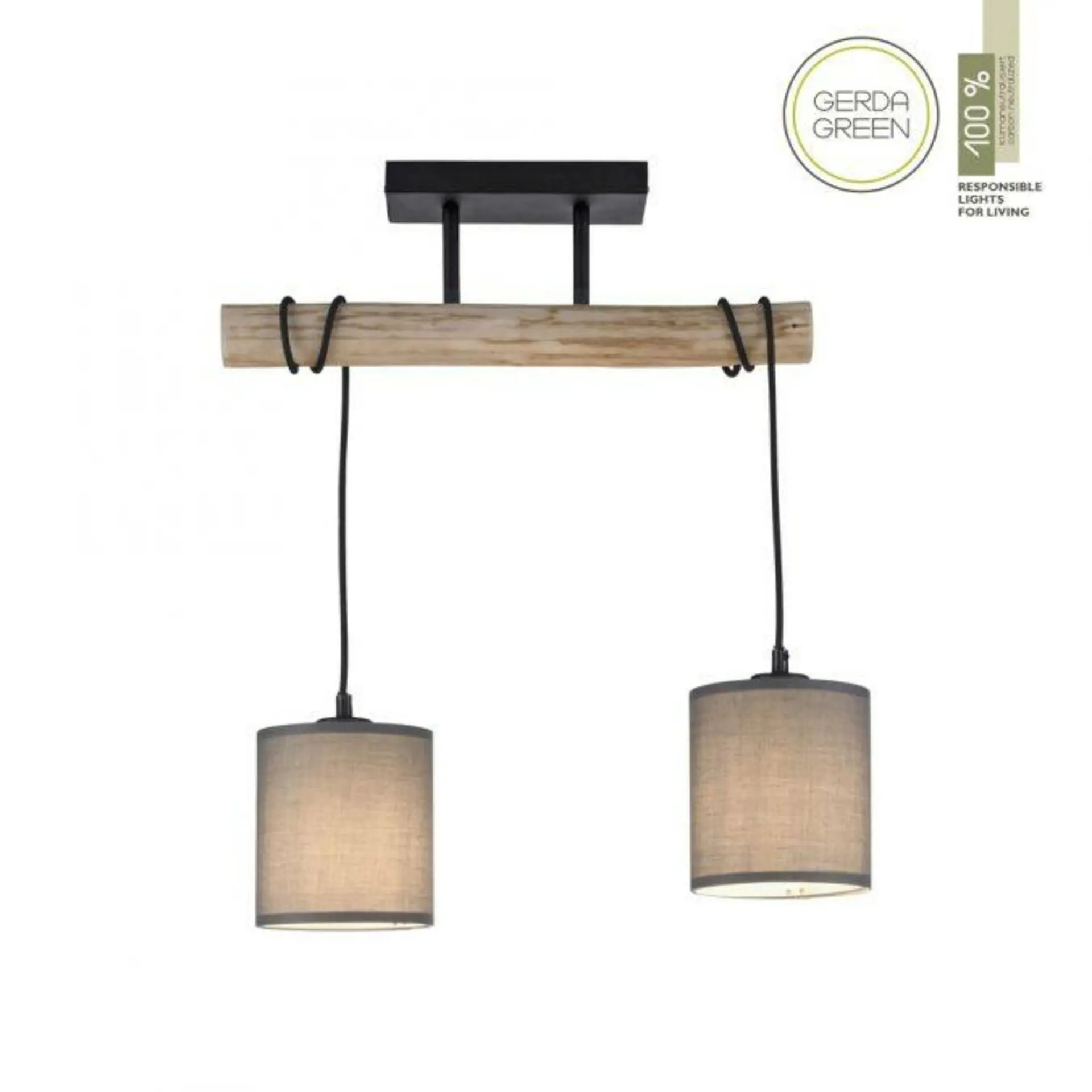 LD 15782-29 GREEN TRIB LED stropní svítidlo přírodní dřevo 2 ramenné látkové stínidlo venkovský design do interiéru - LEUCHTEN DIREKT / JUST LIGHT