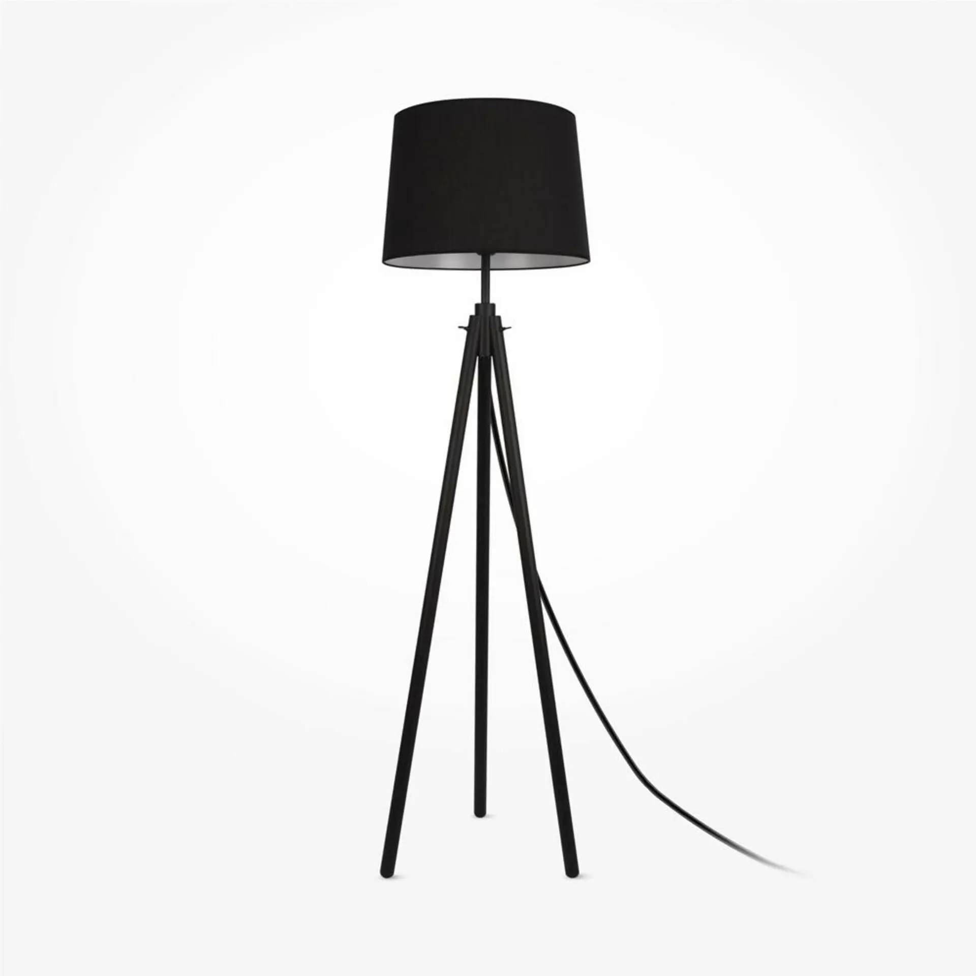 M Z177FL-01B Stojací lampa Calvin 60W černá kov/dřevo textilní stínidlo - MAYTONI