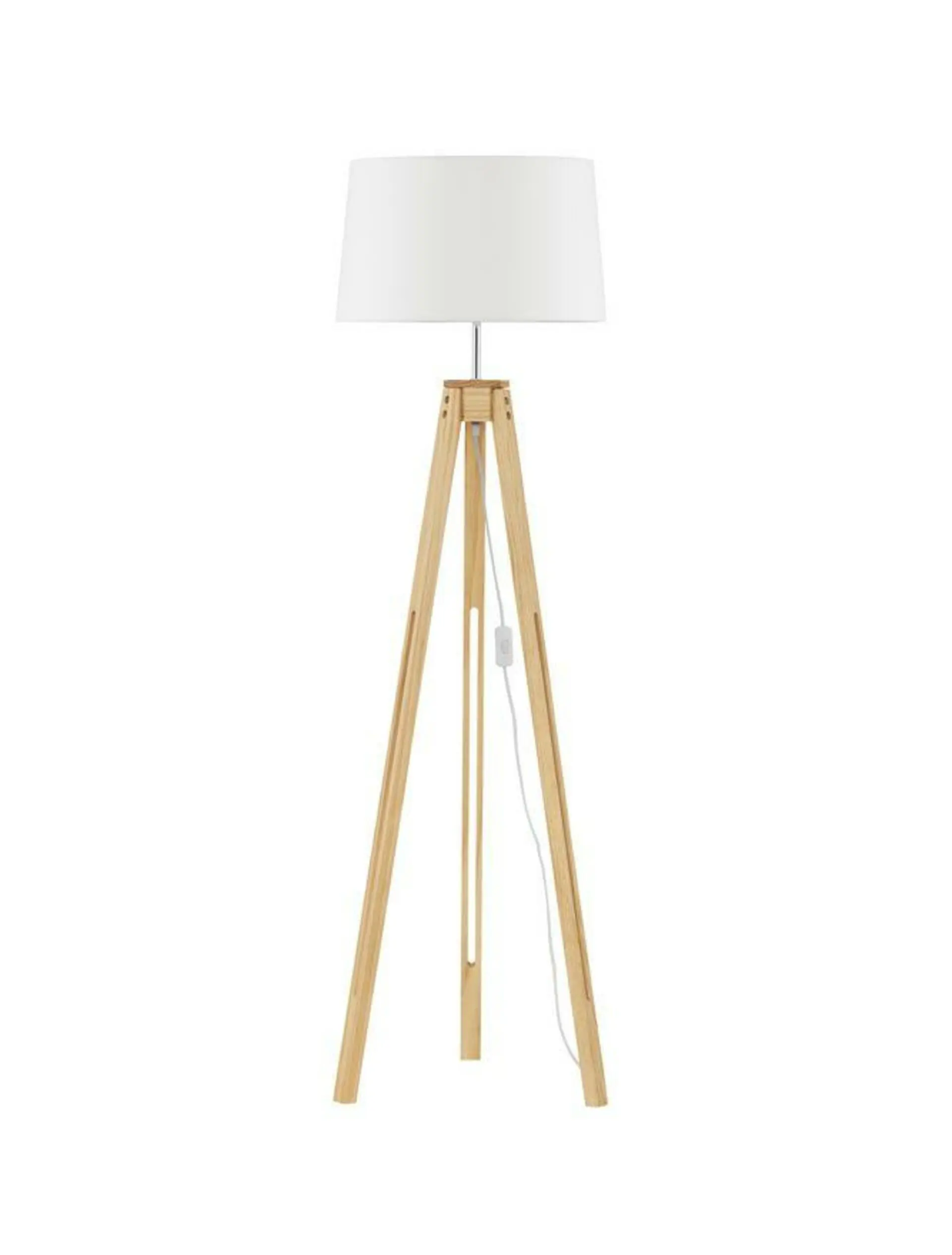 NOVA LUCE stojací lampa LE ROY bílé stínidlo přírodní dřevěná základna E27 1x12W 230V IP20 bez žárovky 9050165