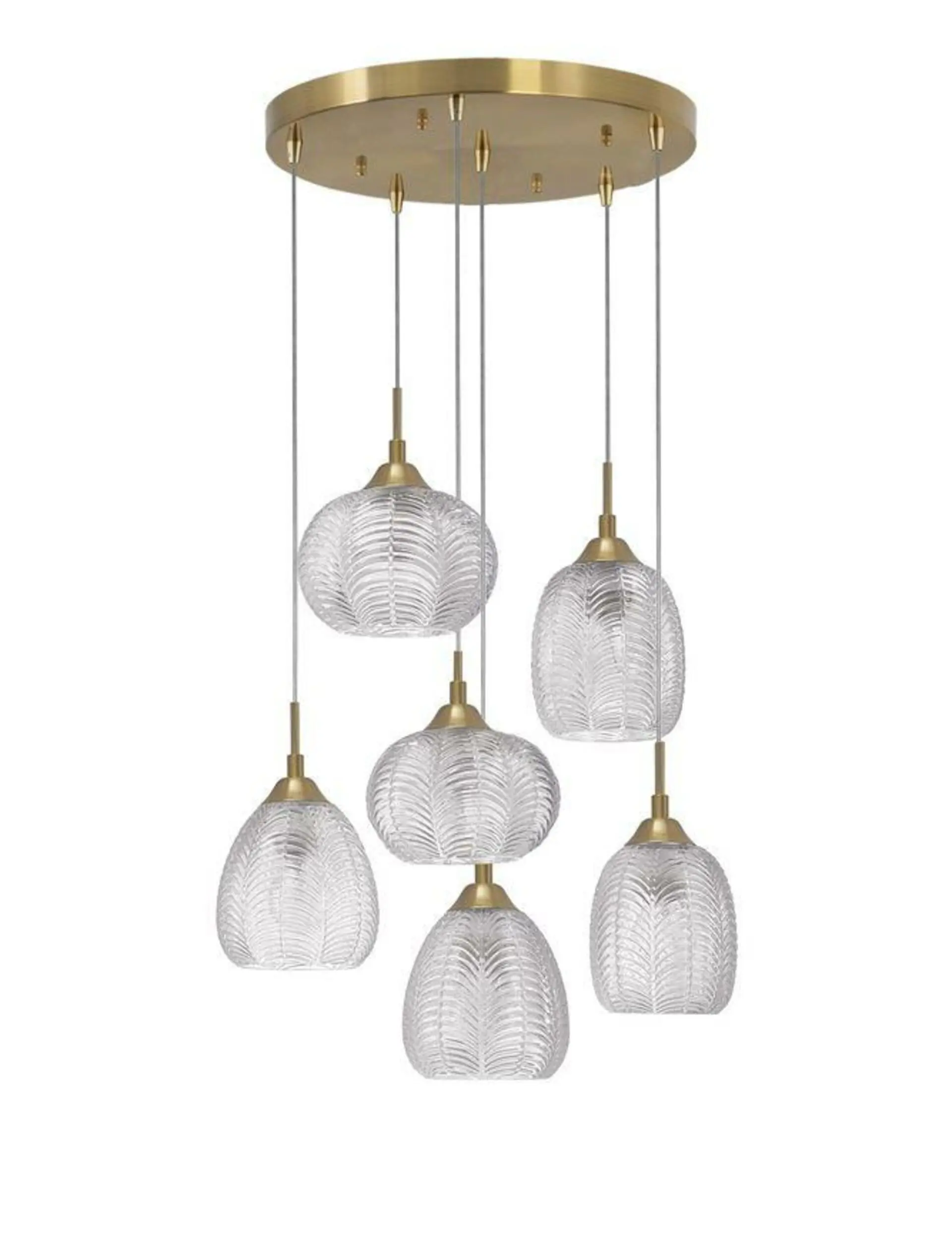 NOVA LUCE závěsné svítidlo VARIO čiré sklo a saténový zlatý kov E27 6x12W 230V IP20 bez žárovky 9191544