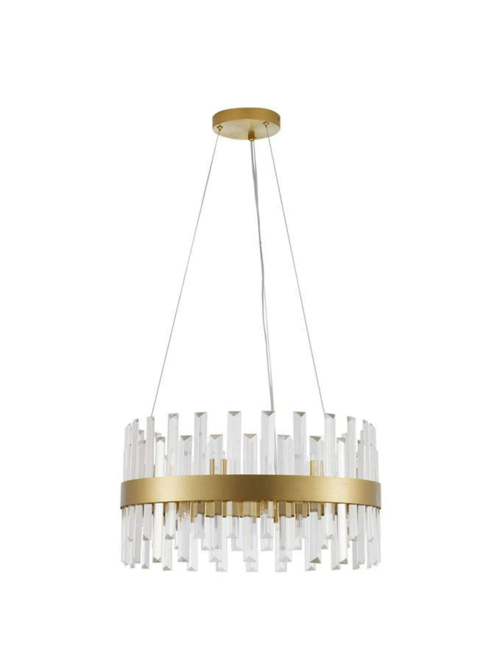 NOVA LUCE závěsné svítidlo CROWN saténový zlatý kov čirý křišťál (48 ks) G9 7x5W 230V IP20 bez žárovky 9695218