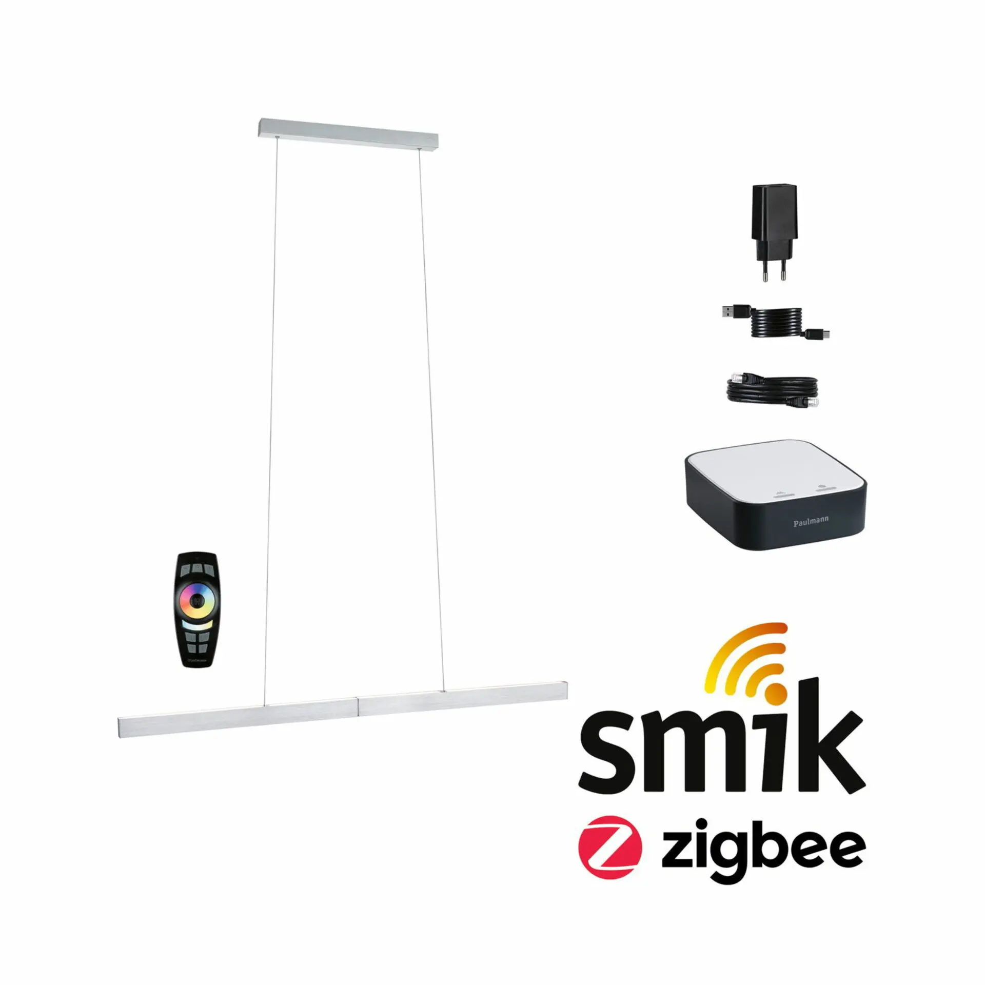 PAULMANN Startovací sada Zigbee 3.0 Smart Home smik Gateway dálkový ovladač + LED závěsné svítidlo Aptare 2700K 18W bílá/antracit stmívatelné