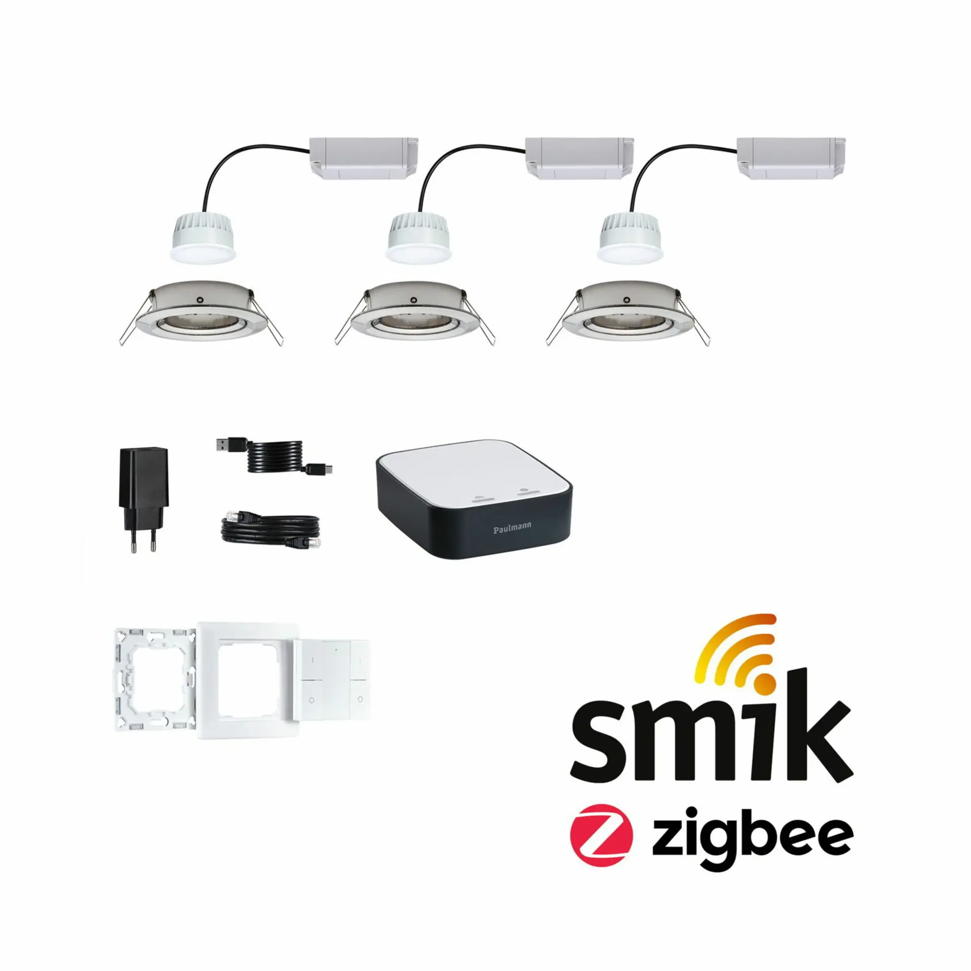 P 5181 Startovací sada Smart Home smik Gateway nástěnný ovladač + LED vestavné svítidlo Nova Plus Coin základní sada výklopné RGBW - PAULMANN