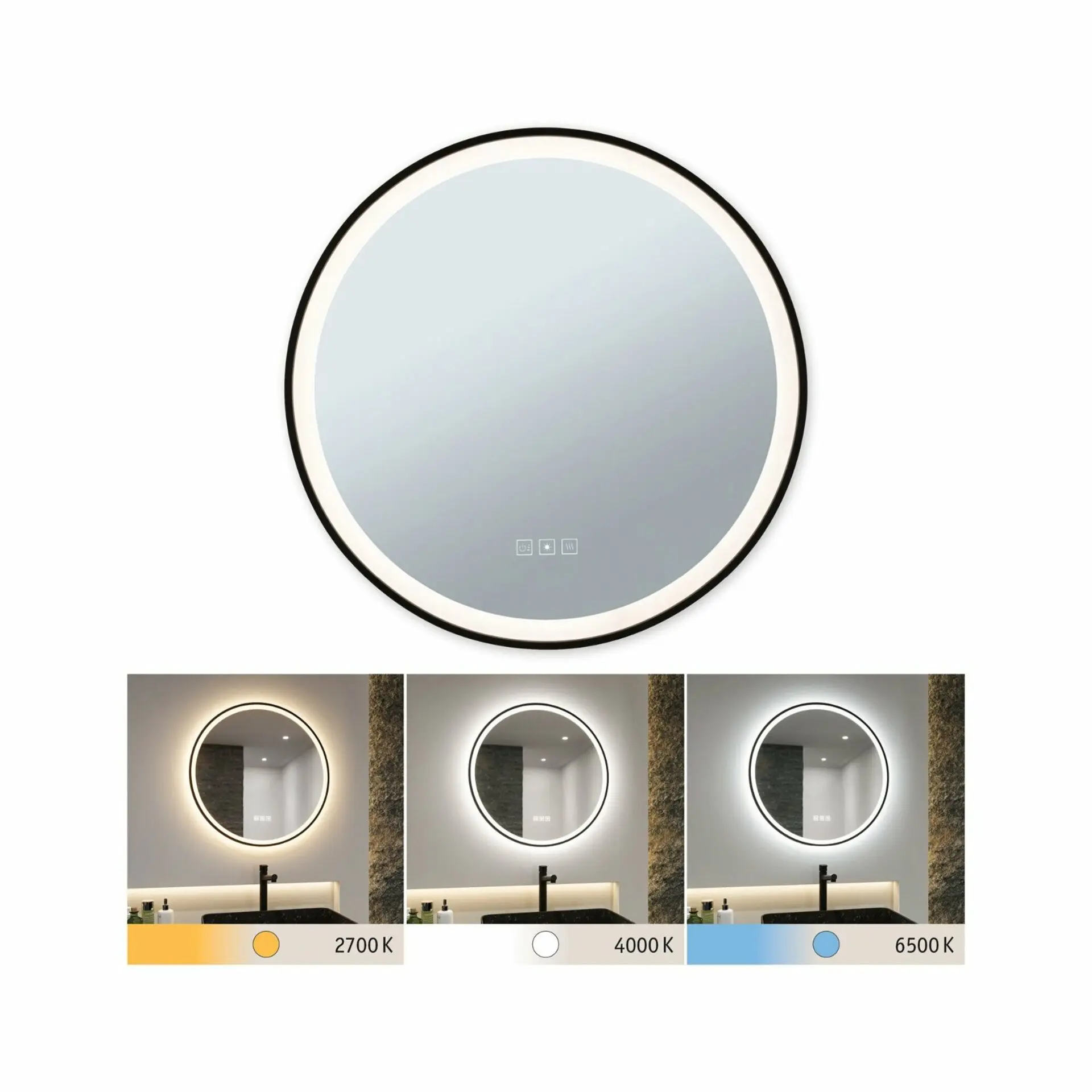 P 71088 LED zrcadlo s osvětlením Mirra IP44 CCT 230V 11,5W stmívatelné černá/zrcadlo - PAULMANN