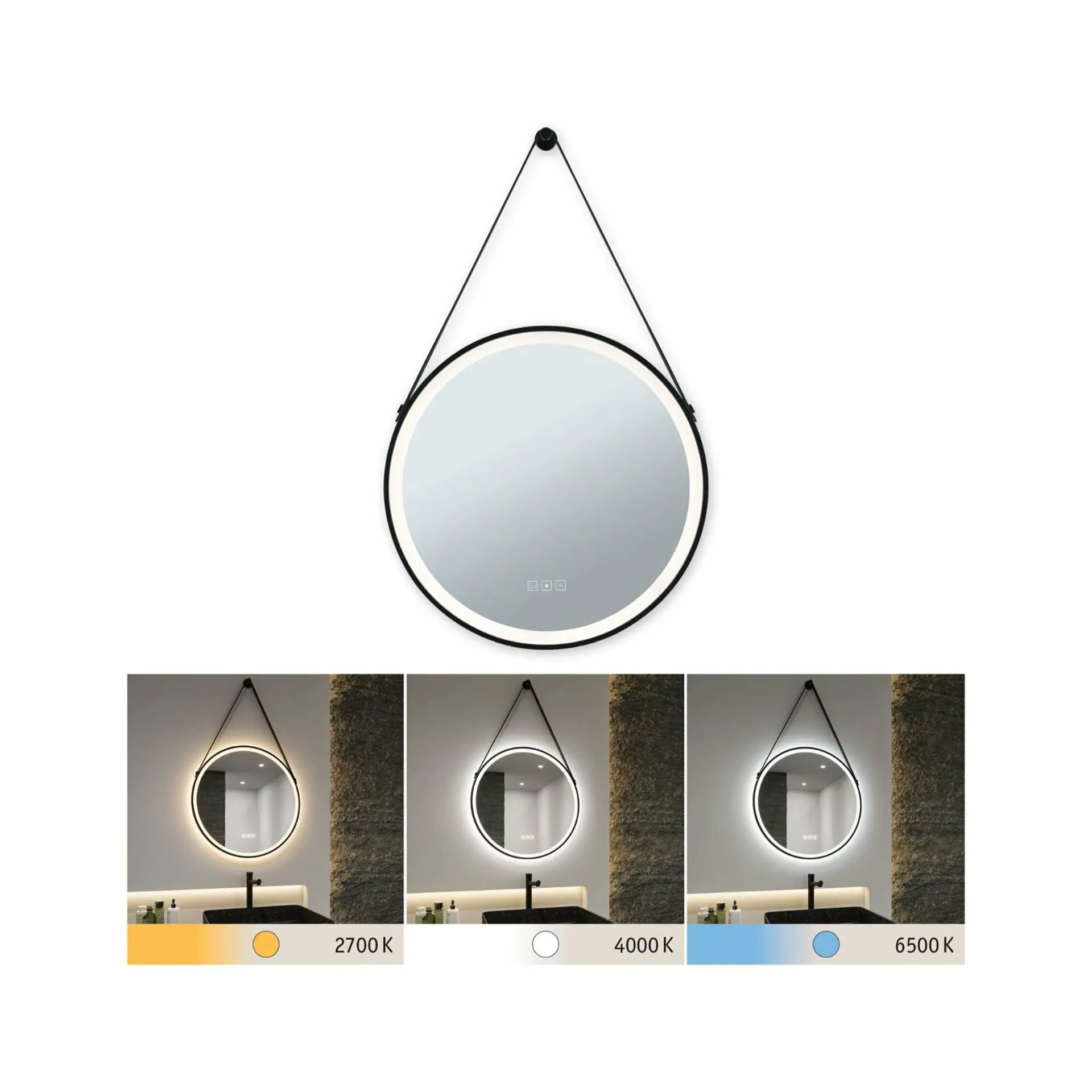 PAULMANN LED zrcadlo s osvětlením Mirra IP44 CCT 230V 11,5W stmívatelné černá/zrcadlo závěsné