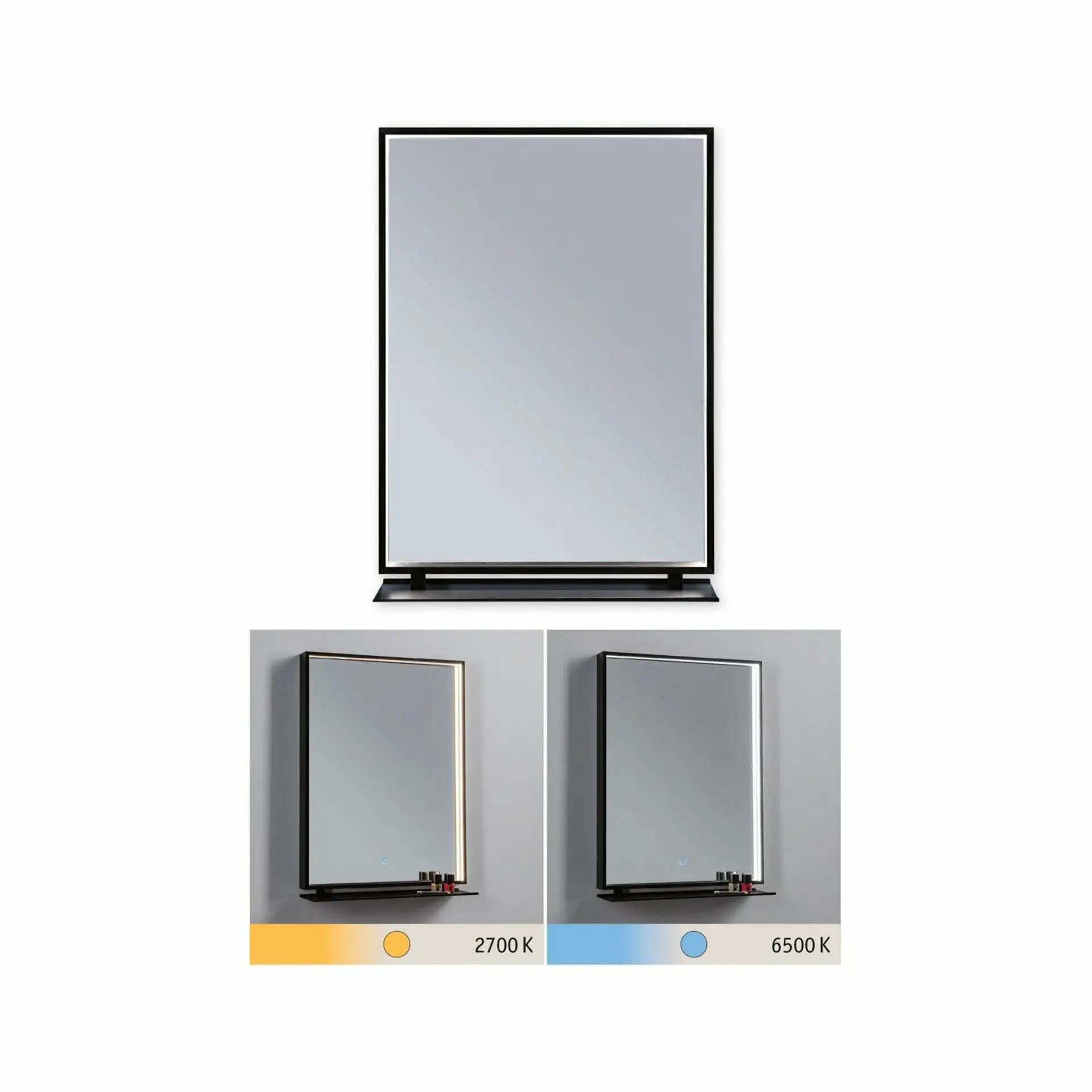 PAULMANN LED zrcadlo s osvětlením Miro IP44 měnitelná bílá 230V 11W zrcadlo/černá mat hranaté