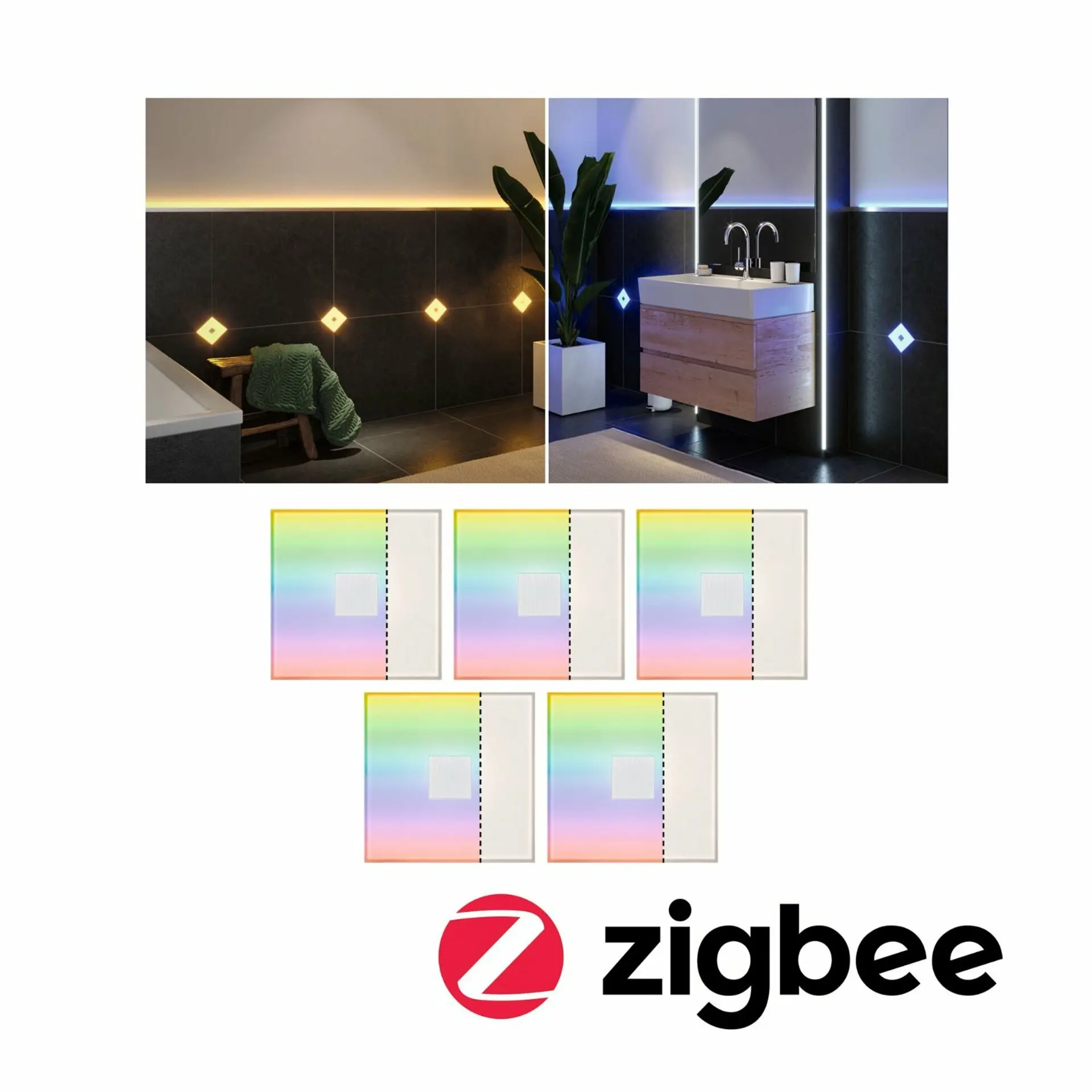 P 78413 LumiTiles LED dlaždice čtvercová 5ks sada IP44 100x10mm 230/12V 5x0,75W stmívatelné 2700K bílá umělá hmota/hliník - PAULMANN