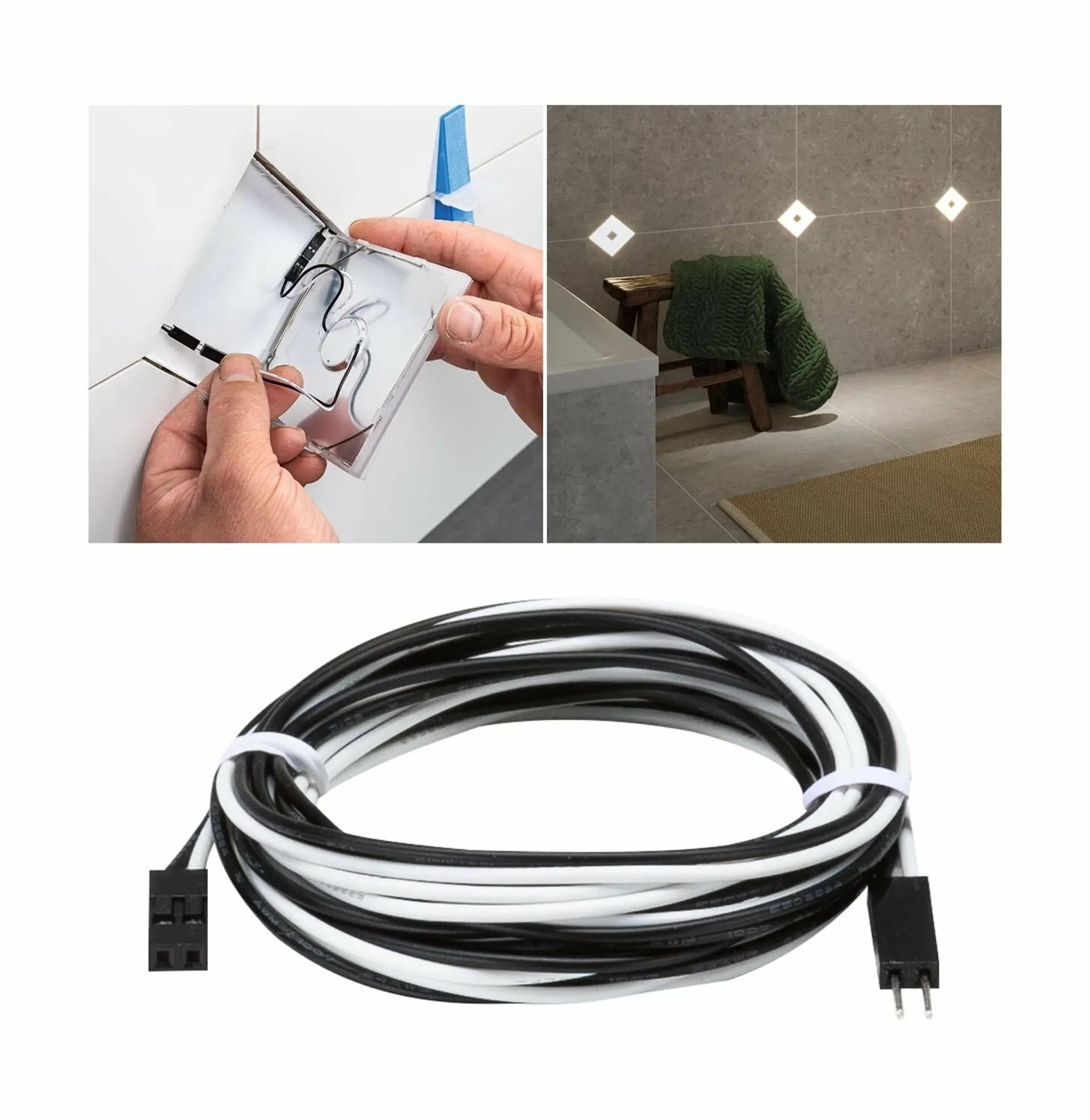 P 78418 LumiTiles kabel Square teplá bílá 1,9m 12V černá umělá hmota - PAULMANN