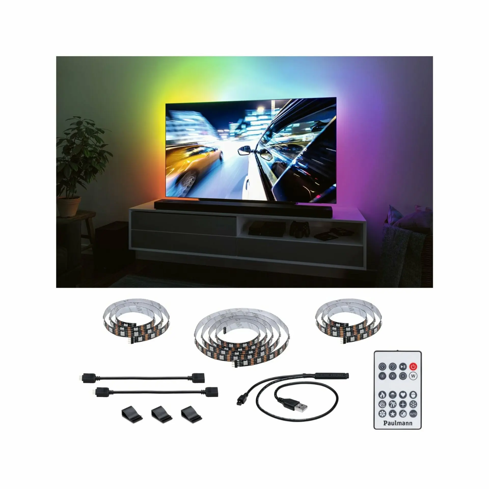 P 78881 EntertainLED USB LED Strip osvětlení TV 65 palců 2,4m 4W 60LEDs/m RGB+ - PAULMANN