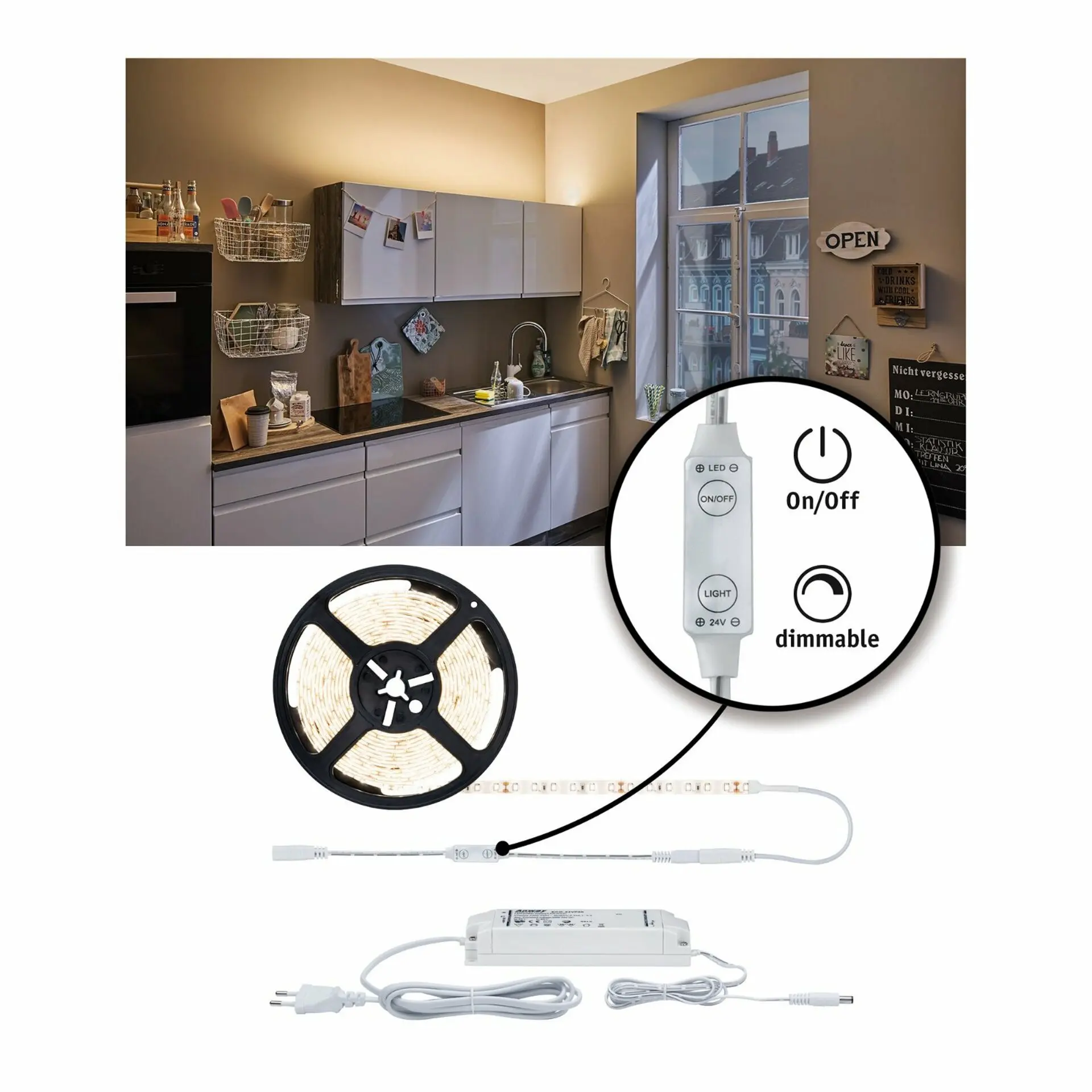 P 78956 SimpLED Power Strip sada 3m teplá bílá 33W s krytím - PAULMANN
