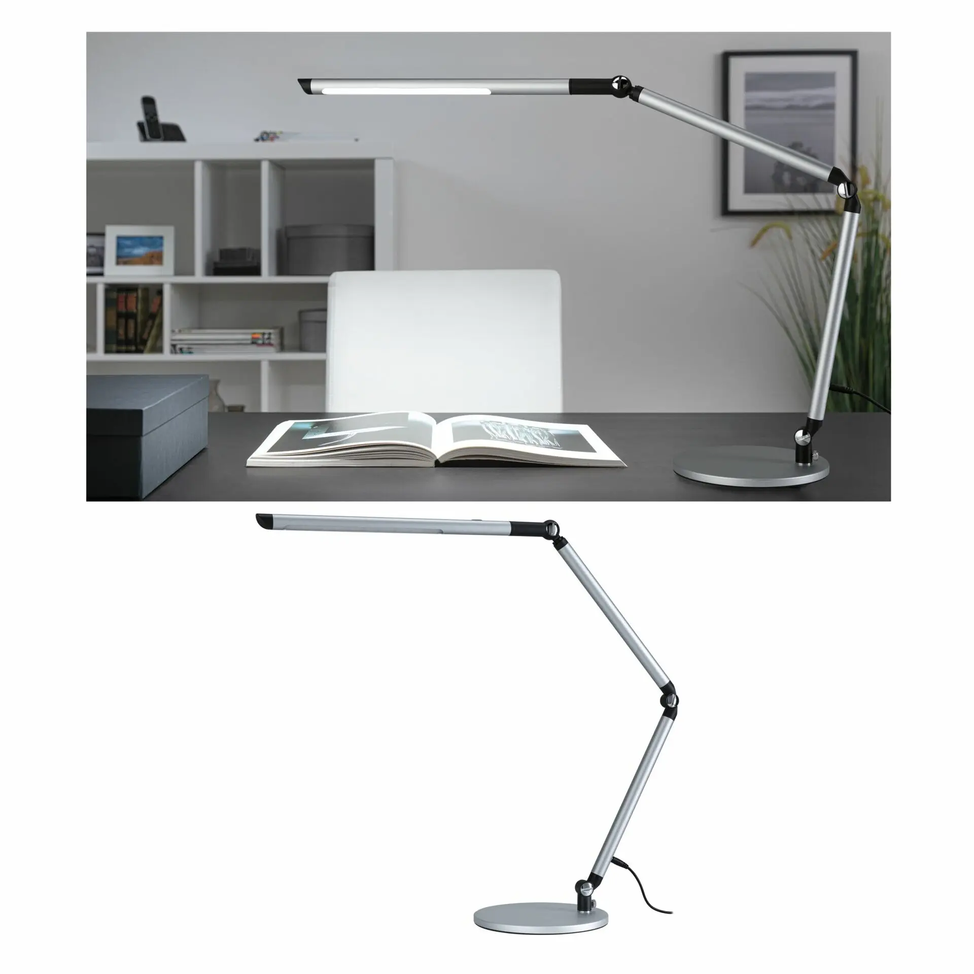 PAULMANN LED stolní lampa na psací stůl 3-krokové-stmívatelné flexibilní rameno CCT 9,5W stříbrná mat