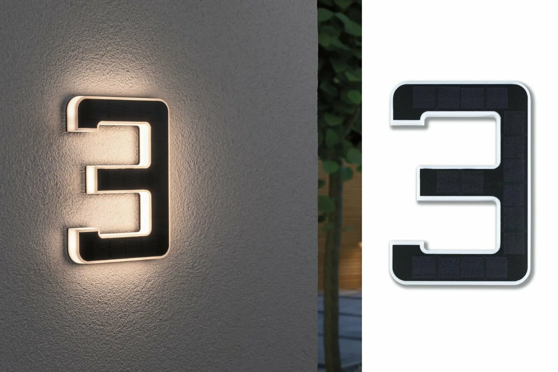 P 79844 Venkovní solární domovní číslo 3 IP44 3.000K 0,2W nabíjecí baterie výměnná - PAULMANN