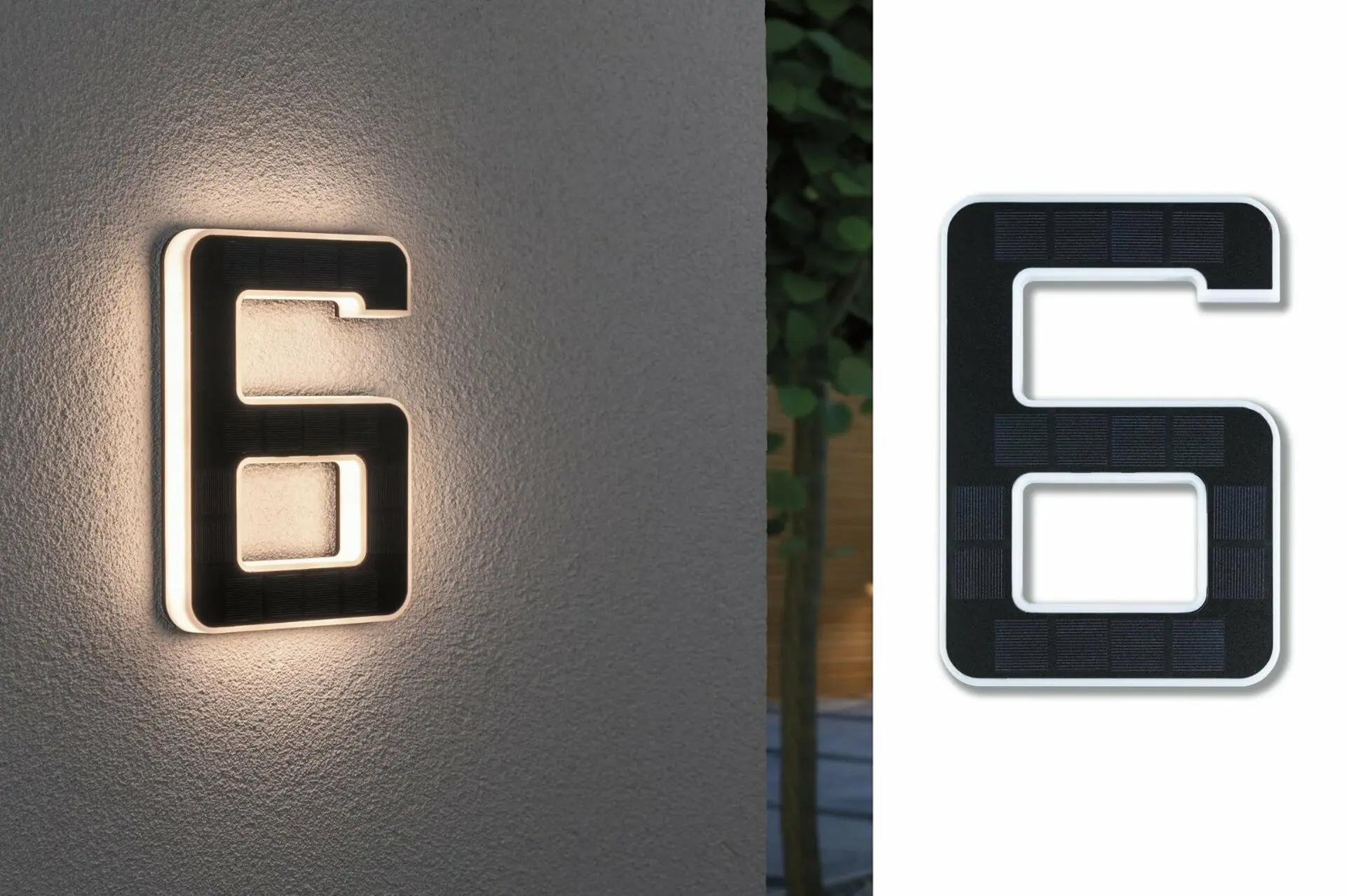 P 79847 Venkovní solární domovní číslo 6 IP44 3.000K 0,2W nabíjecí baterie výměnná - PAULMANN