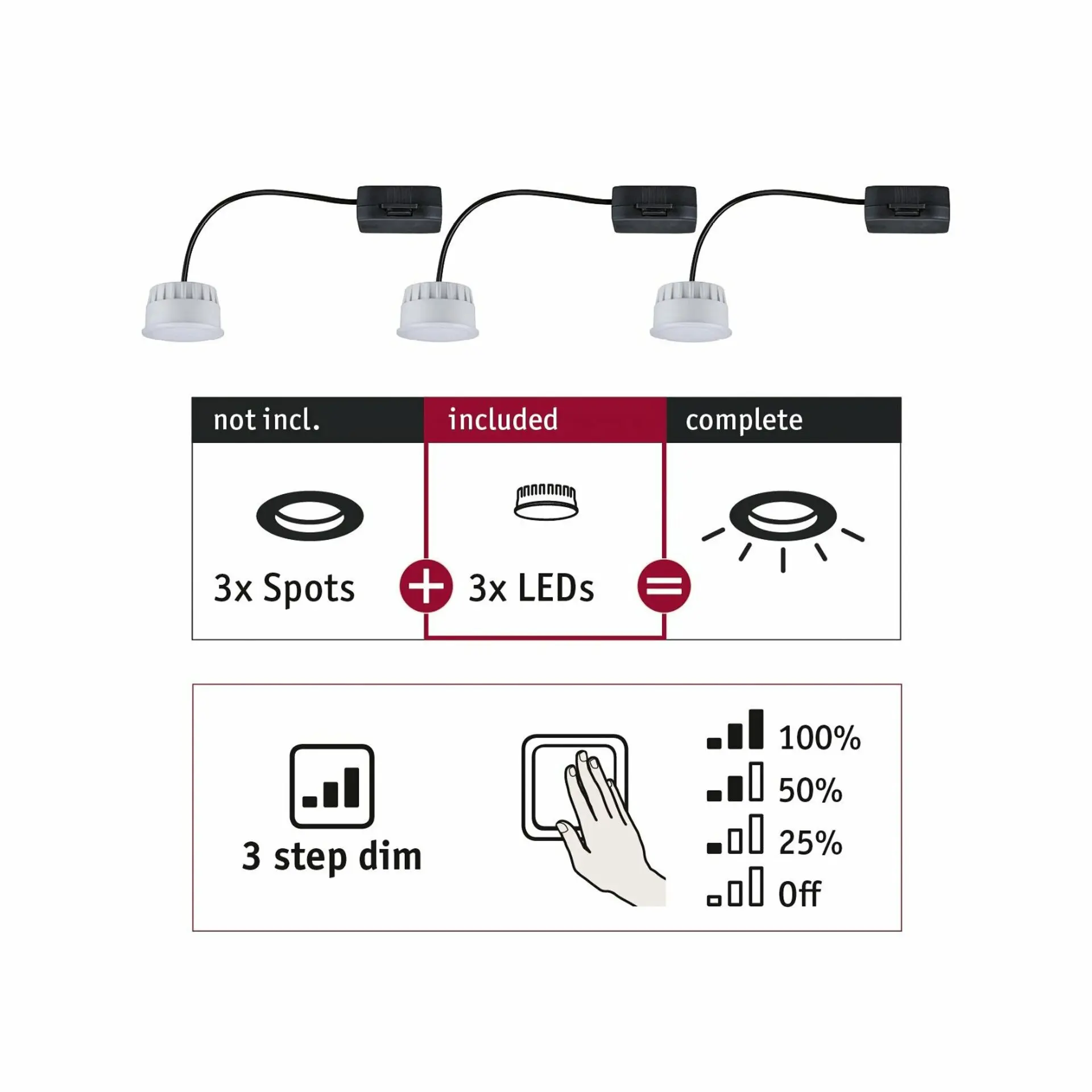P 92473 LED Modul vestavné svítidlo 3-krokové-stmívatelné Choose Coin 3ks sada kruhové 50mm Coin 3x6W 230V 2700K satén - PAULMANN