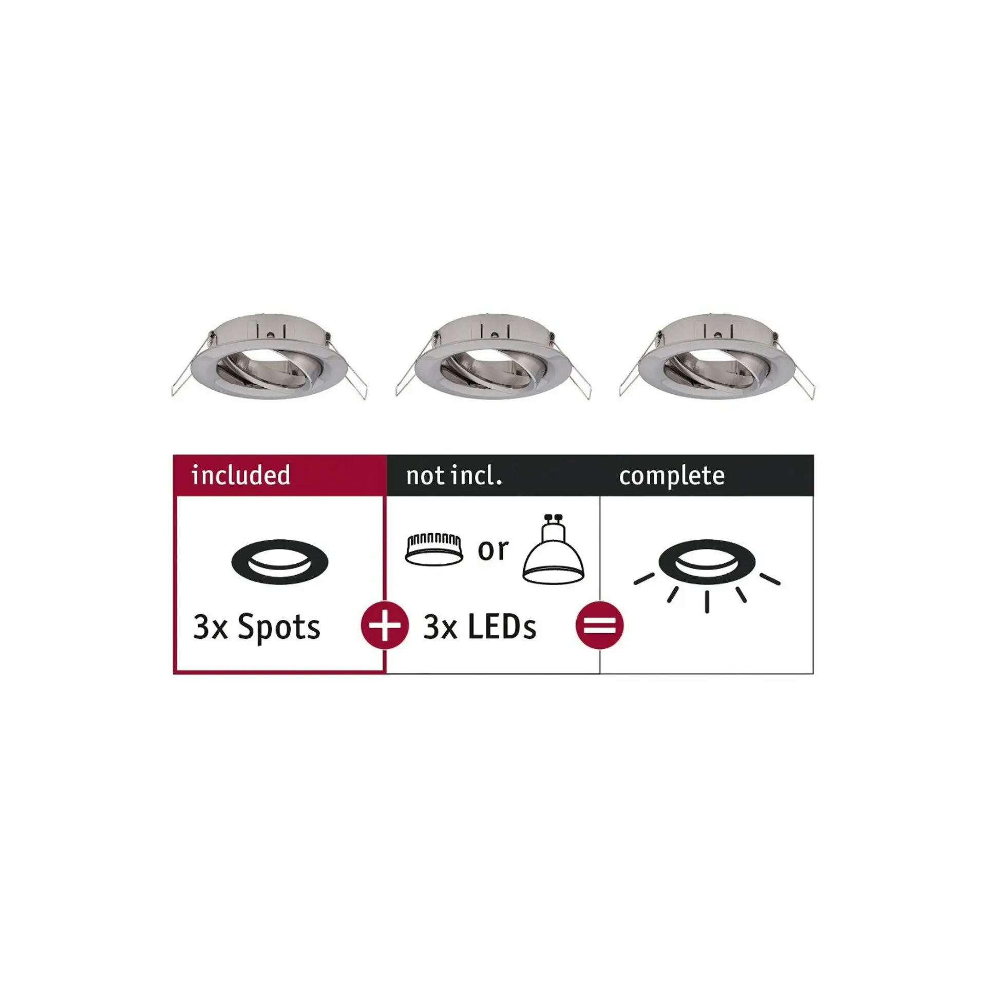 P 92485 Vestavné svítidlo Choose spot výklopné  set max. 3x10W kov kartáčovaný 230V - PAULMANN