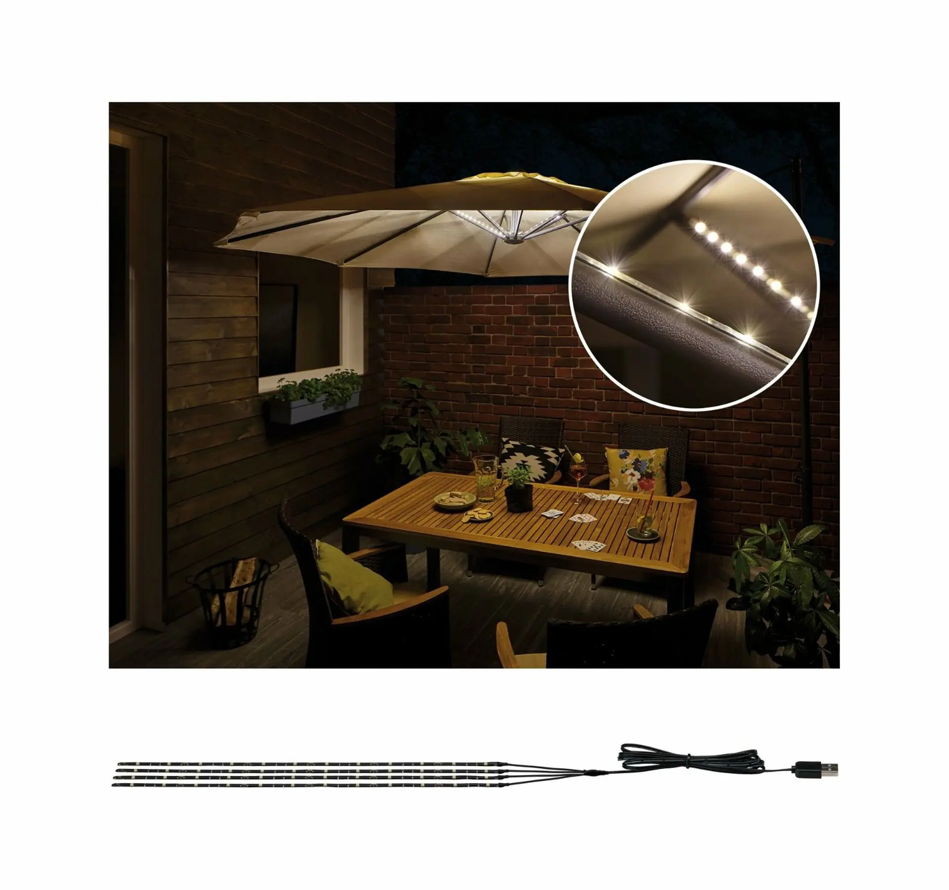 P 94208 Mobile Strip Parasol-Light LED pásky 4ks sada osvětlení slunečníku, 4x40cm - PAULMANN