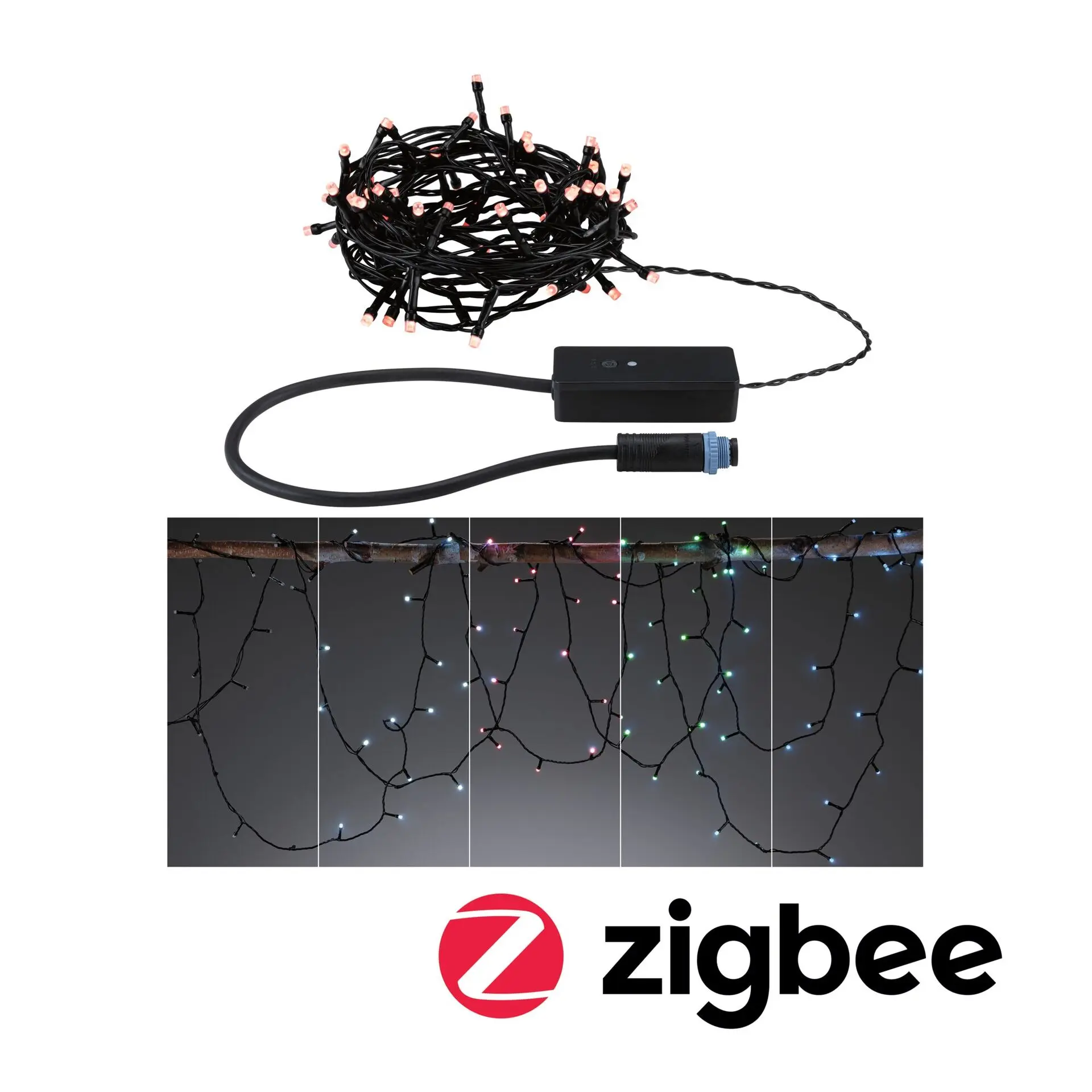 P 94642 Plug & Shine LED světelný řetěz Yuna RGB 7,4m IP44 3W černá - PAULMANN
