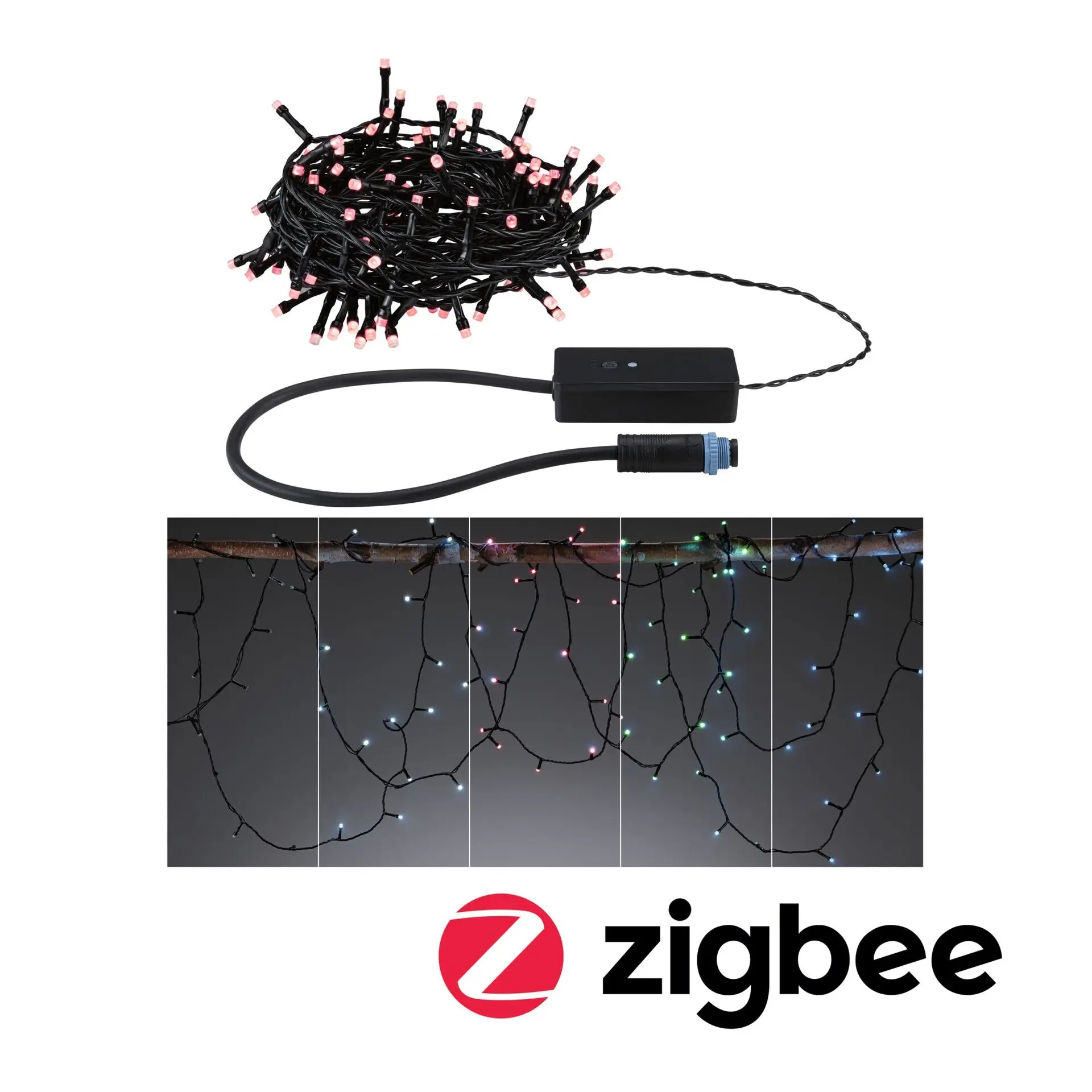 PAULMANN Plug & Shine LED světelný řetěz Yuna RGB 12,4m IP44 5W černá