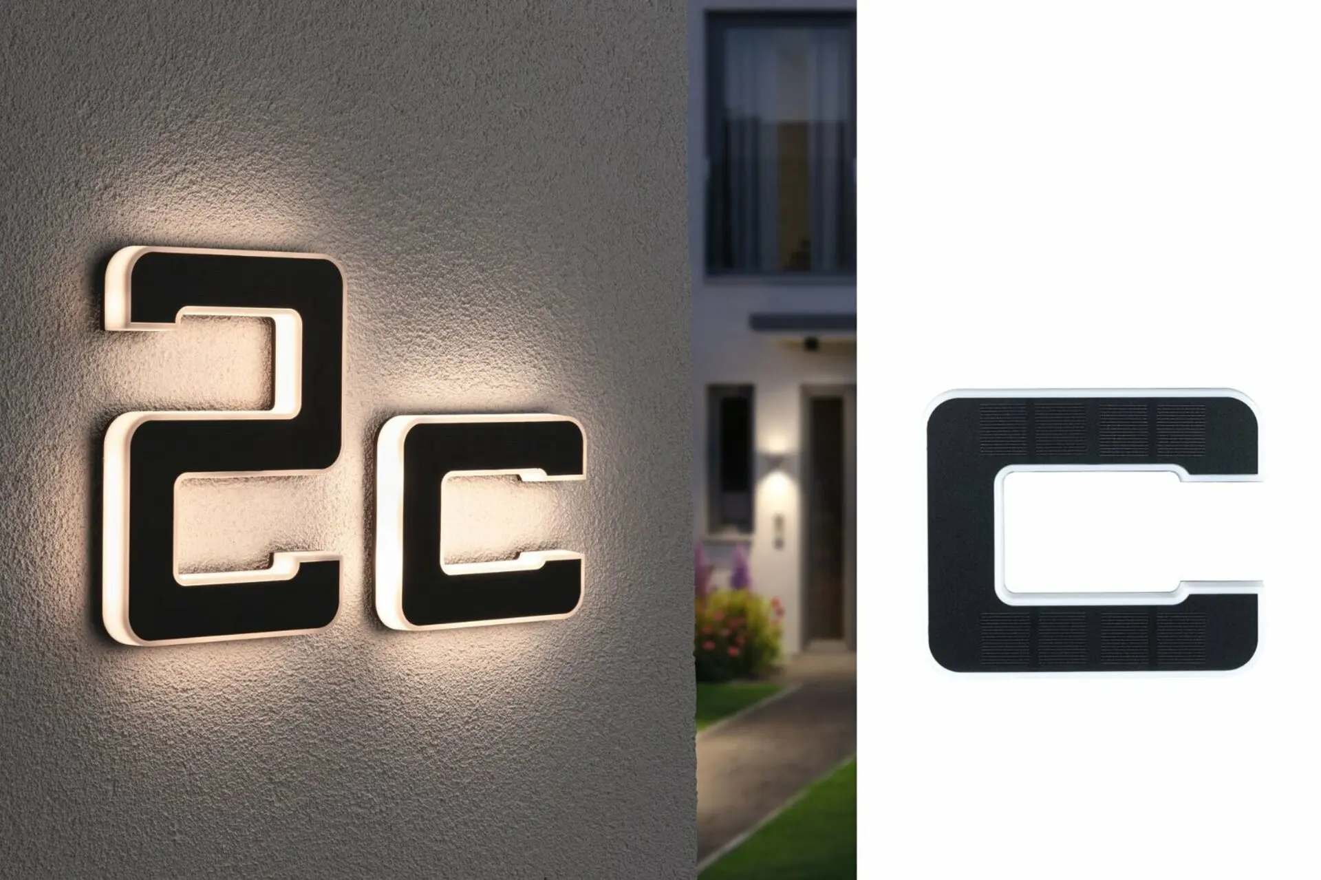 P 94652 Solární LED domovní číslo a svítidlo písmeno C vč. vyměnitelné nabíjecí baterie IP44 3000K černá - PAULMANN