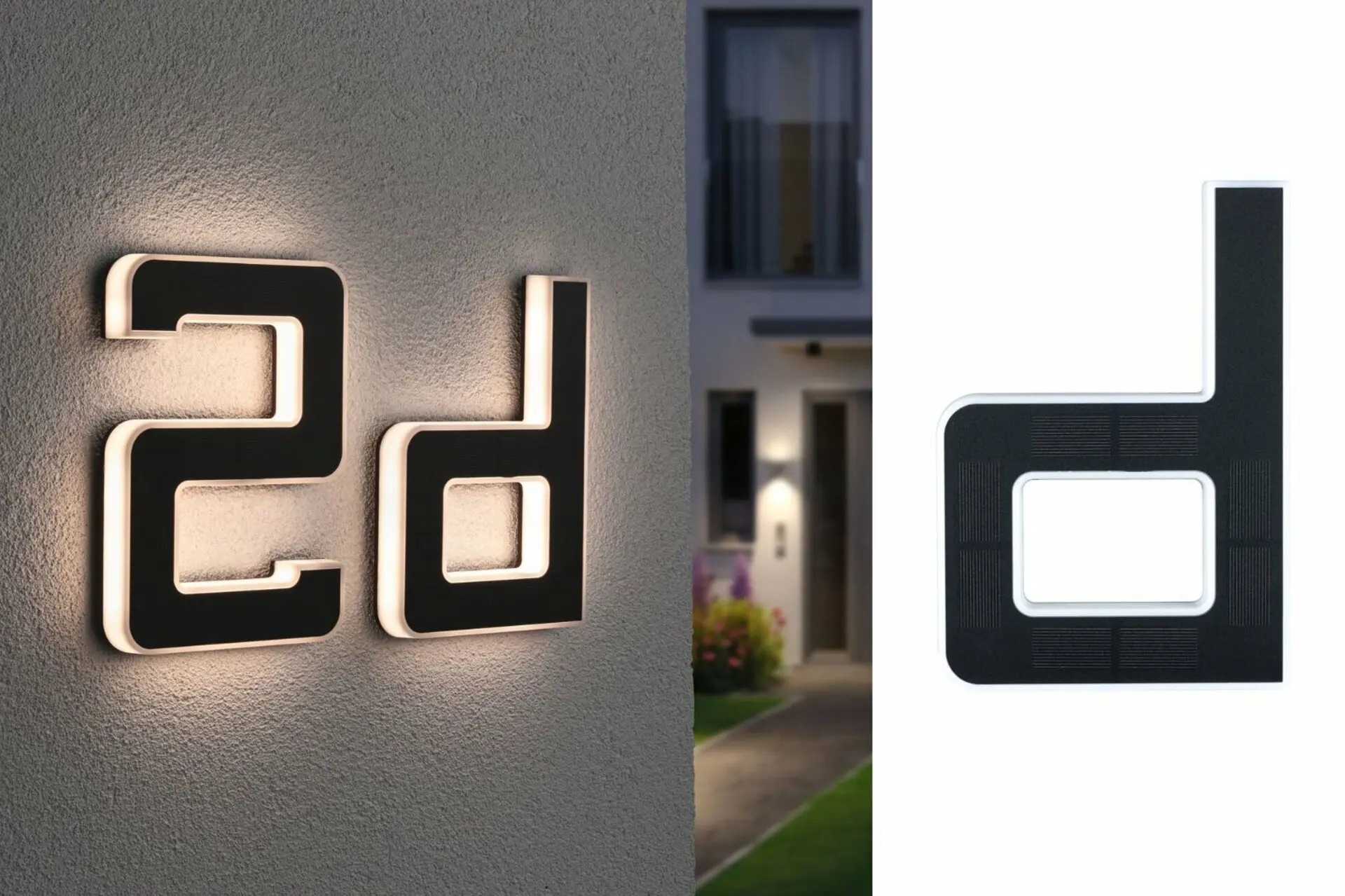 P 94653 Solární LED domovní číslo a svítidlo písmeno D vč. vyměnitelné nabíjecí baterie IP44 3000K černá - PAULMANN