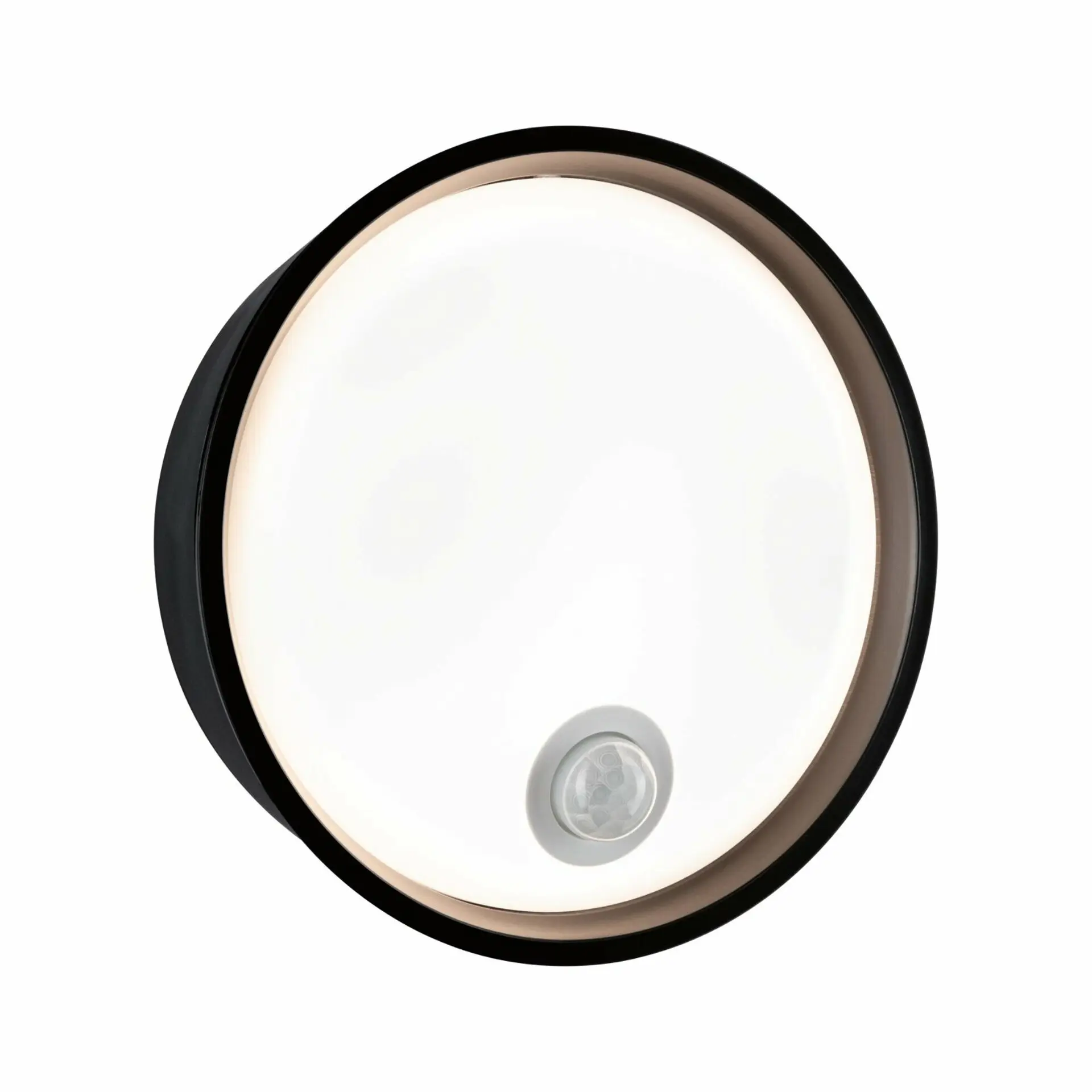 P 94698 LED venkovní nástěnné svítidlo Platomo pohybové čidlo IP44 kruhové 180mm 3000K 14,5W 230V černá umělá hmota - PAULMANN