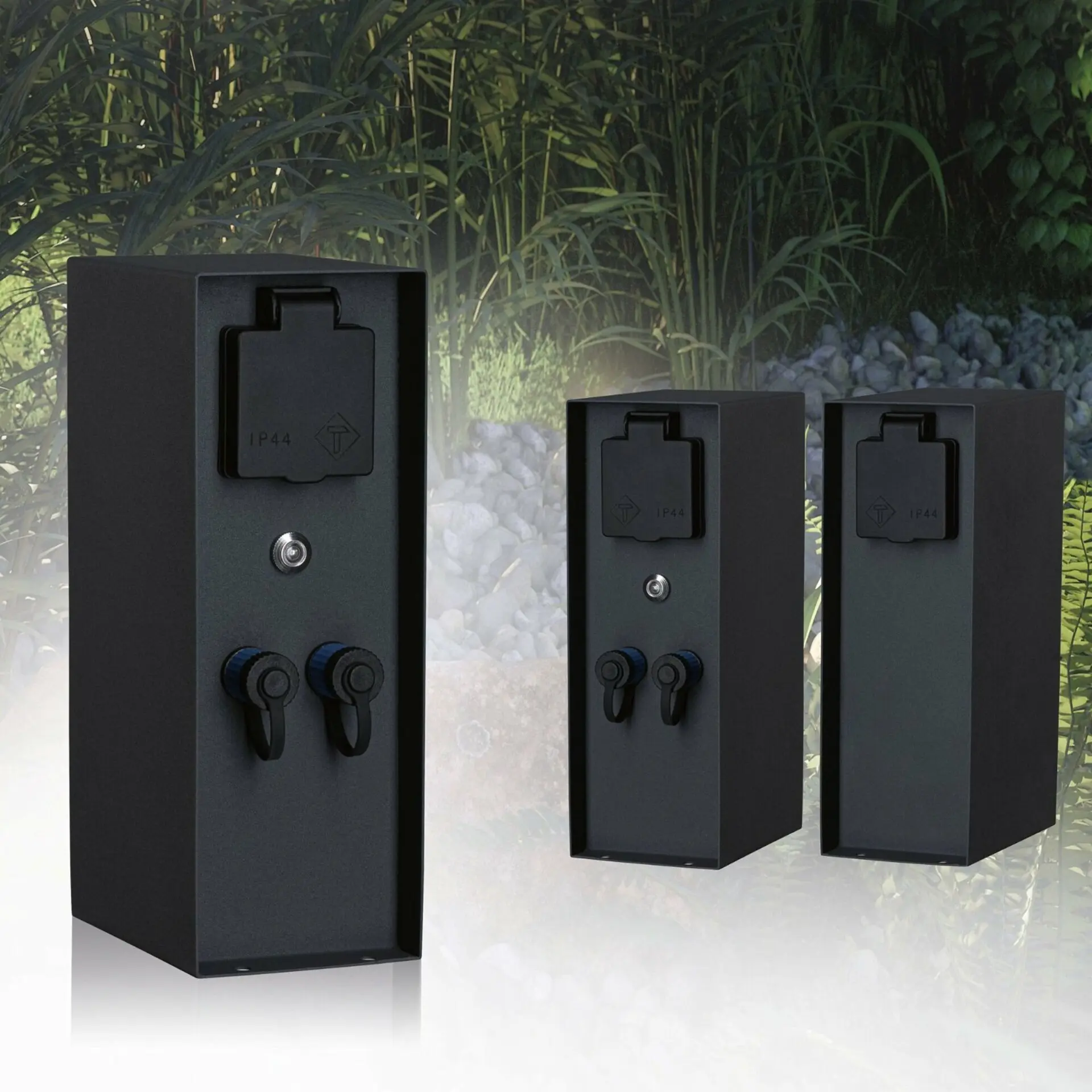 P 94701 Plug & Shine sloupek se zásuvkami Rio soumrakový senzor IP44 antracit - PAULMANN
