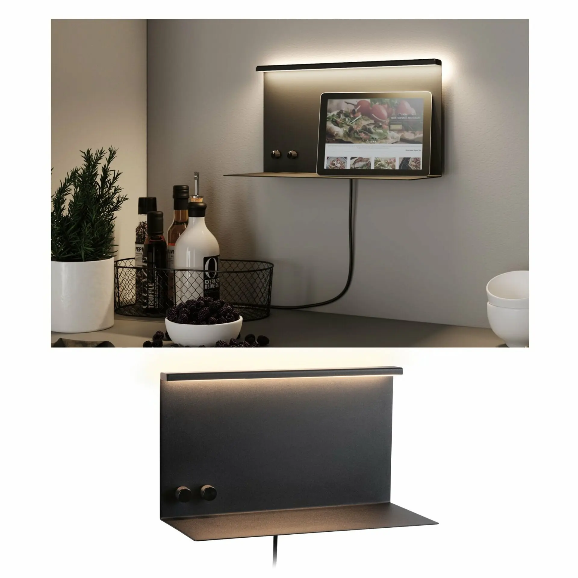 P 96773 LED nástěnné svítidlo Jarina USB C 3000K / 230V 4,5 / 1x1,6W stmívatelné černá mat - PAULMANN