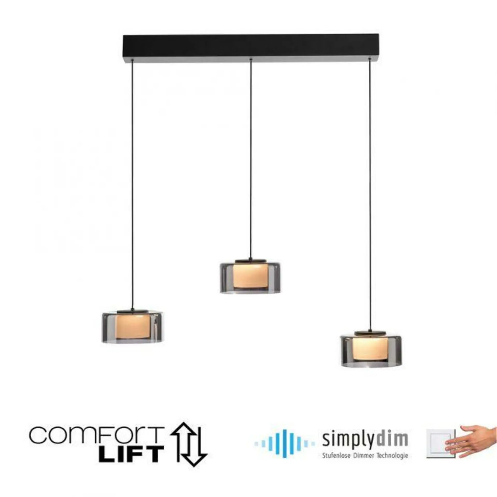 PN 2113-18 Závěsné svítidlo LED RIKA černé nastavitelná výška Comfort Lift SimplyDim 3000K - PAUL NEUHAUS