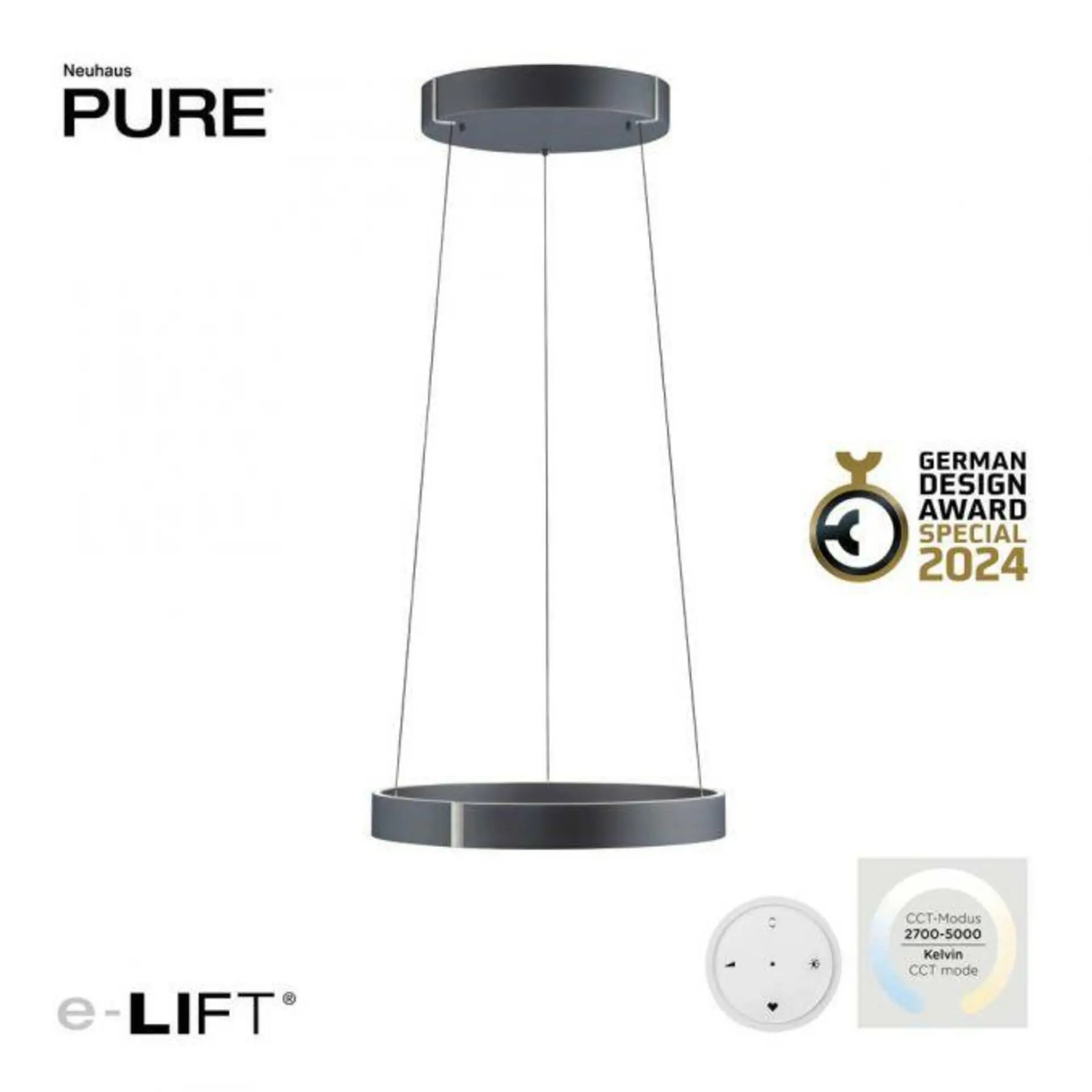 PN 2560-15 LED závěsné svítidlo PURE E-Clipse elektrické 2700-5000K šedá - PAUL NEUHAUS
