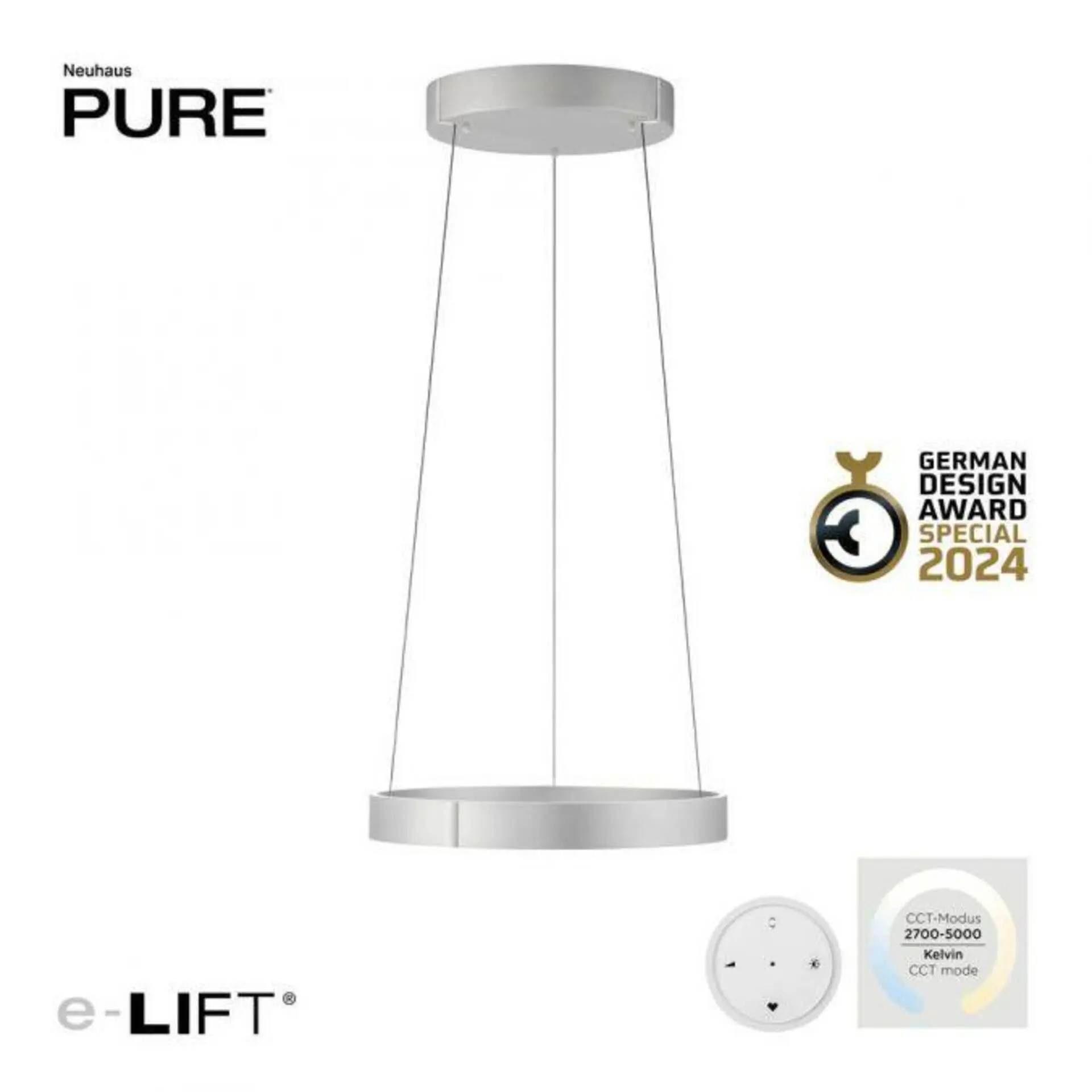 PN 2560-95 LED závěsné svítidlo PURE E-Clipse elektrické 2700-5000K šedá - PAUL NEUHAUS