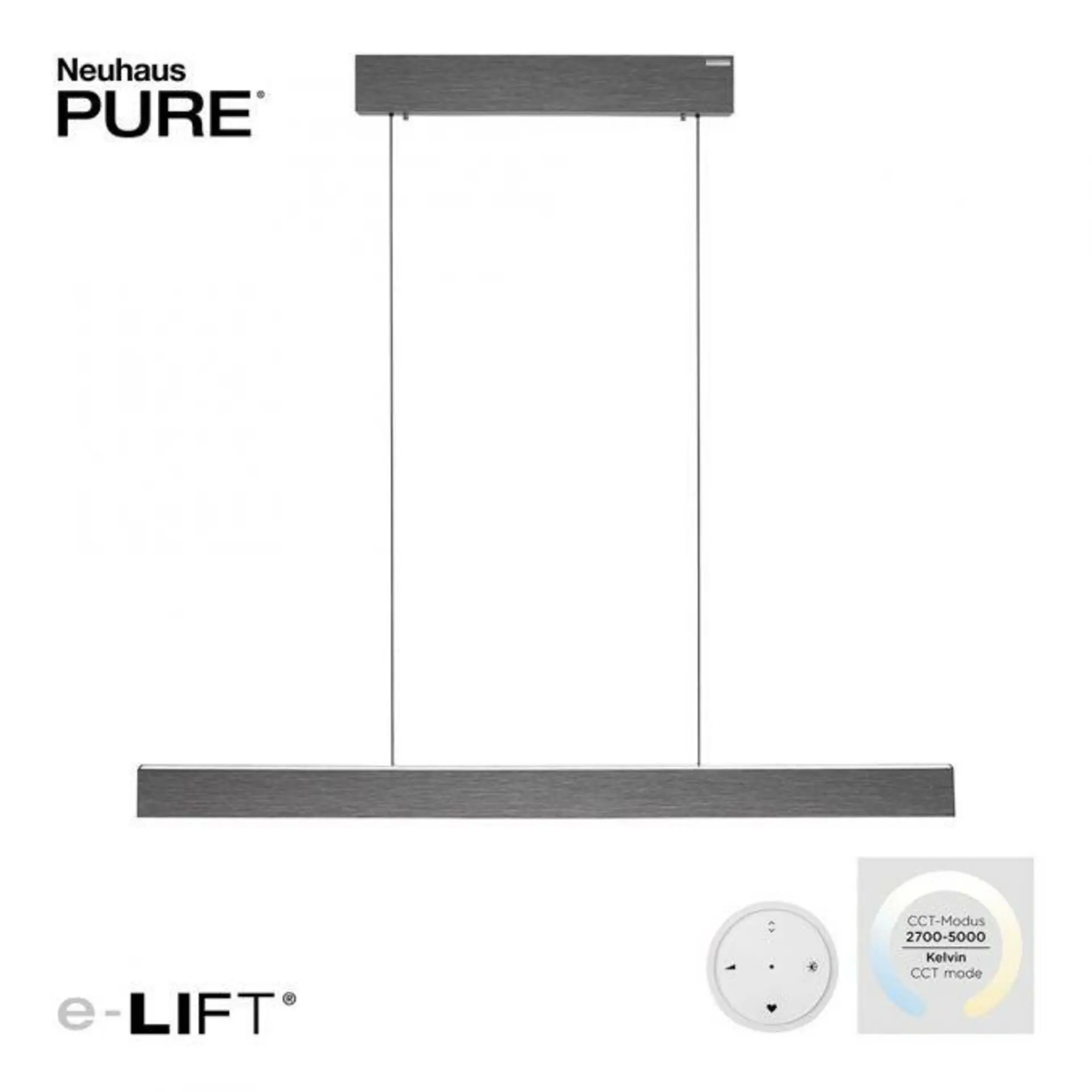PAUL NEUHAUS LED závěsné svítidlo PURE-E-MOTION elektricky nastavitelná výška 2700-5000K platina 2570-15