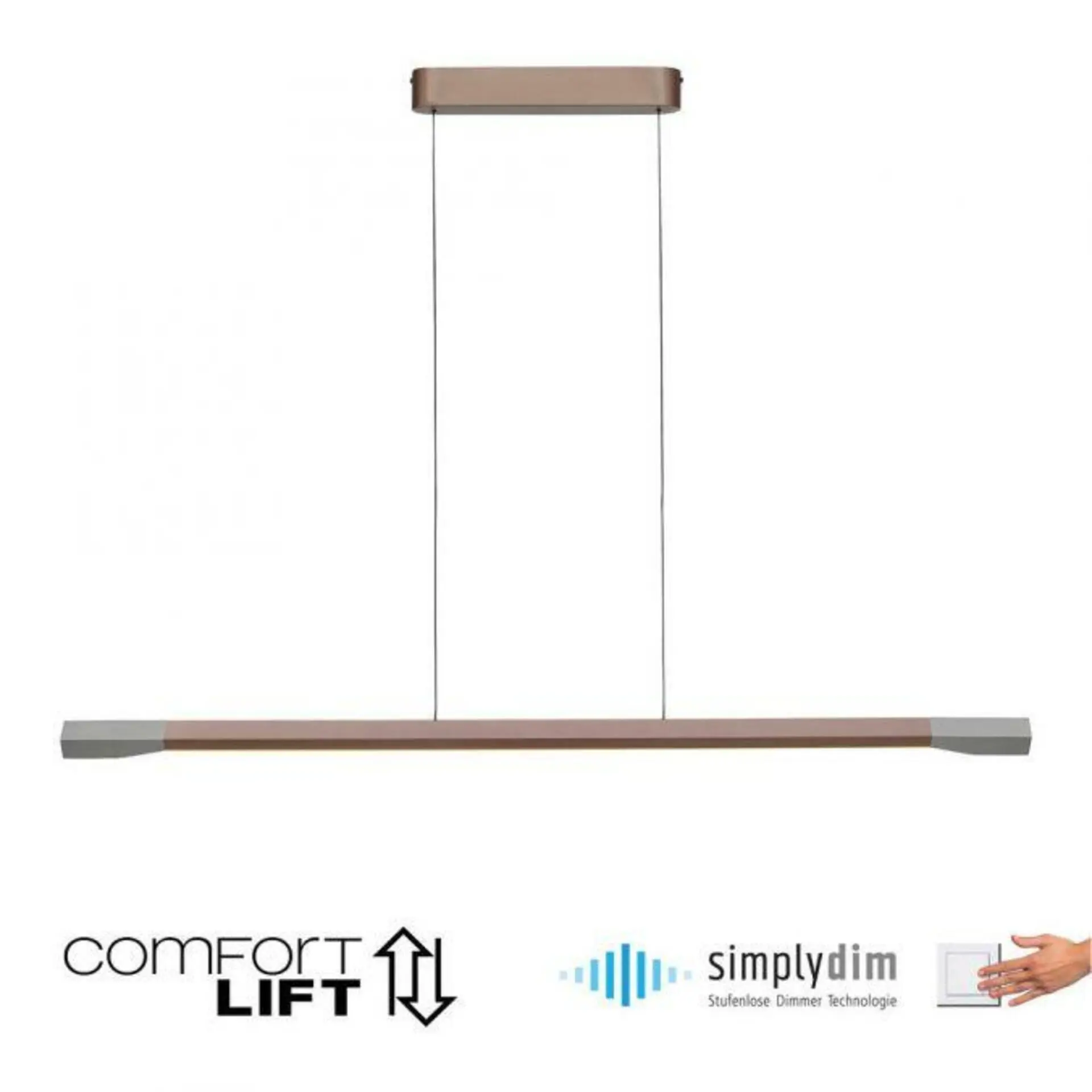 PAUL NEUHAUS LED závěsné svítidlo HOOP kávová stmívatelné nastavitelná výška Comfort Lift SimplyDim 3000K PN 2732-36