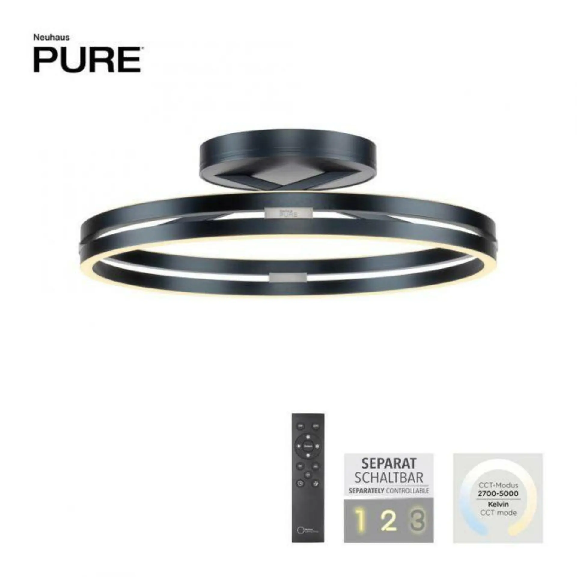 PN 6552-15 LED stropní svítidlo PURE Loop dálkový ovladač 2700-5000K šedá mystic - PAUL NEUHAUS