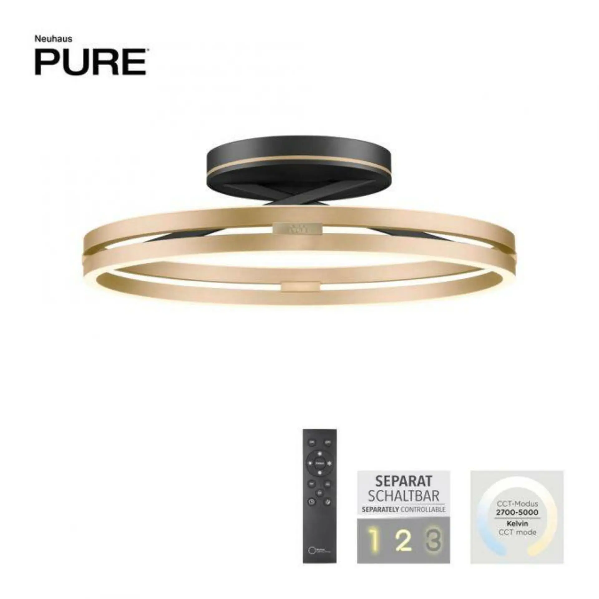 PAUL NEUHAUS Stropní svítidlo PURE Loop LED 7W 2700-5000K + LED 30W 2700-5000K černá/zlatá slonová kost 6552-68