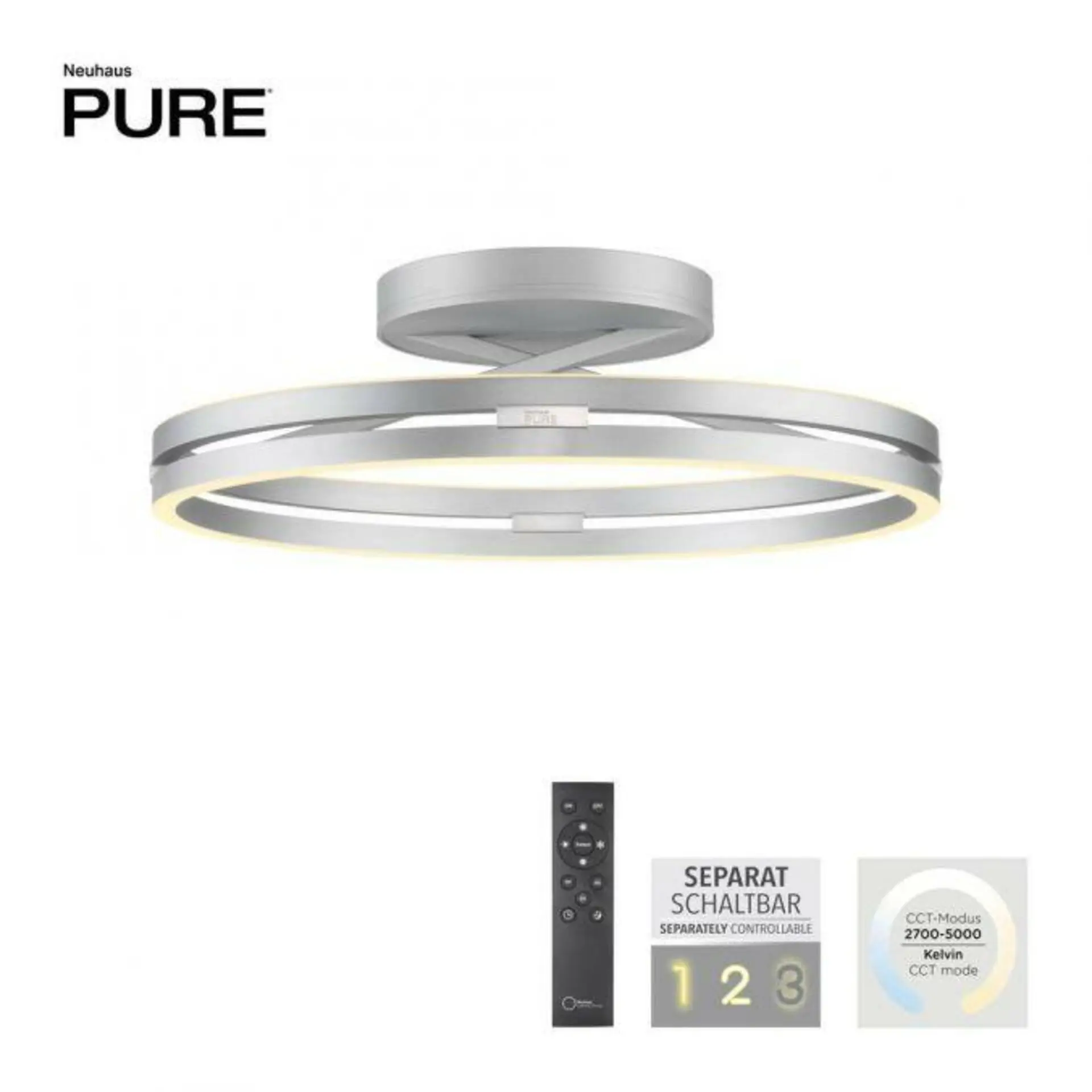 PN 6552-95 Stropní svítidlo PURE Loop LED 7W 2700-5000K + LED 30W 2700-5000K šedá - PAUL NEUHAUS
