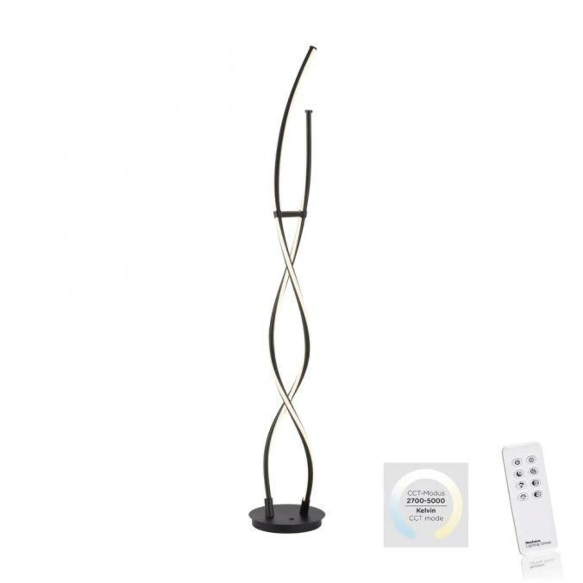 PAUL NEUHAUS LED stojací svítidlo černé zakřivené stmívatelné dálkový ovladač CCT 2700-5000K PN 998-18