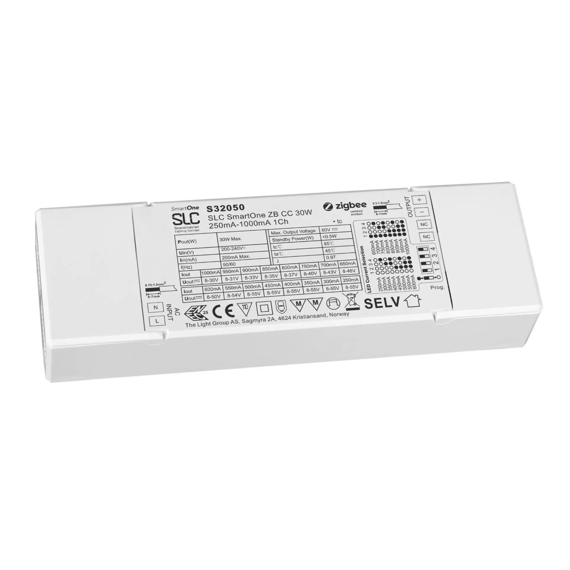 SLC S32050 SmartOne Driver CC 1CH 250-1000mA Mono 30W Zigbee IP20 - TLG