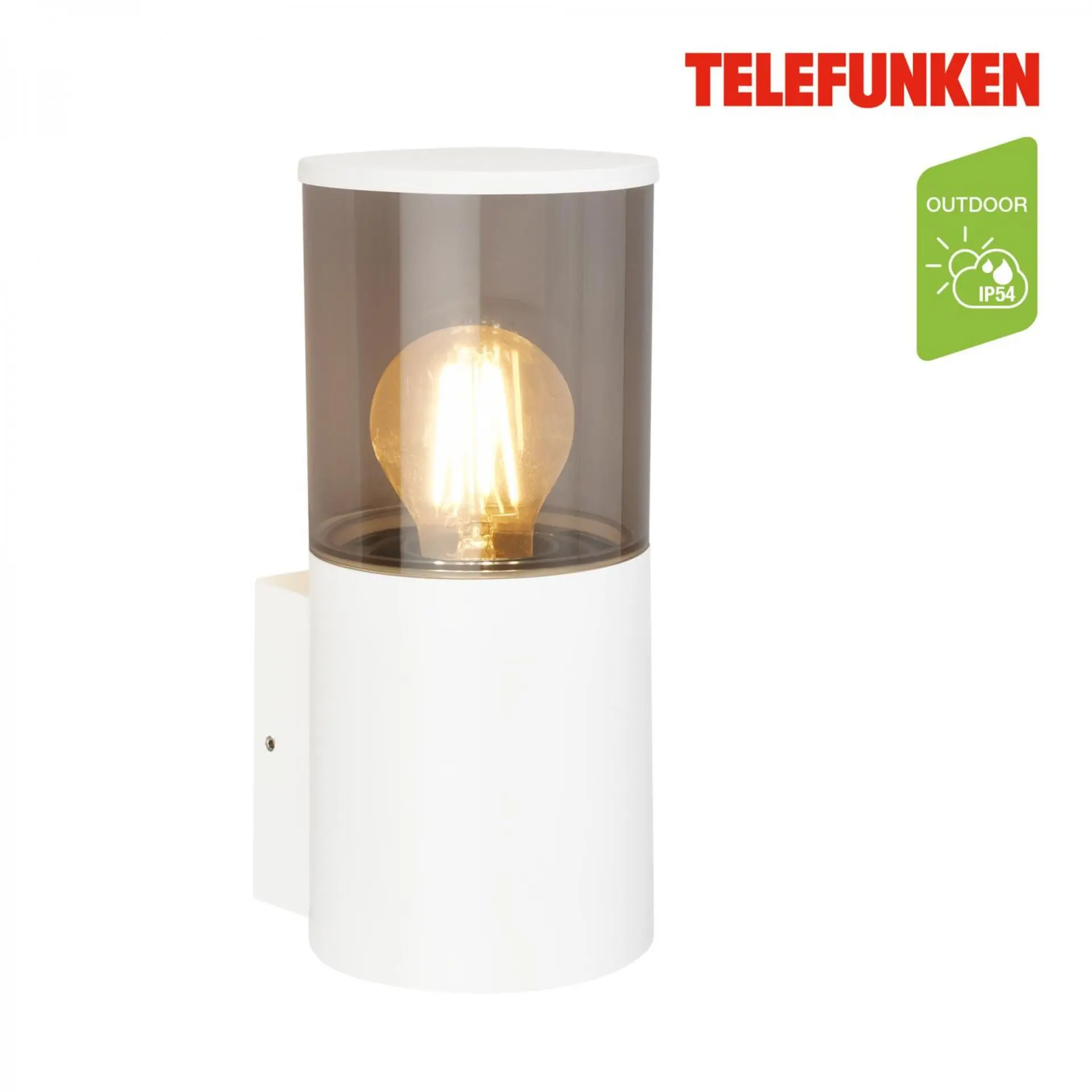 BRILONER TELEFUNKEN venkovní nástěnné svítidlo, voděodolné a prachotěsné, kouřové sklo, E27 patice, bílé 322206TF