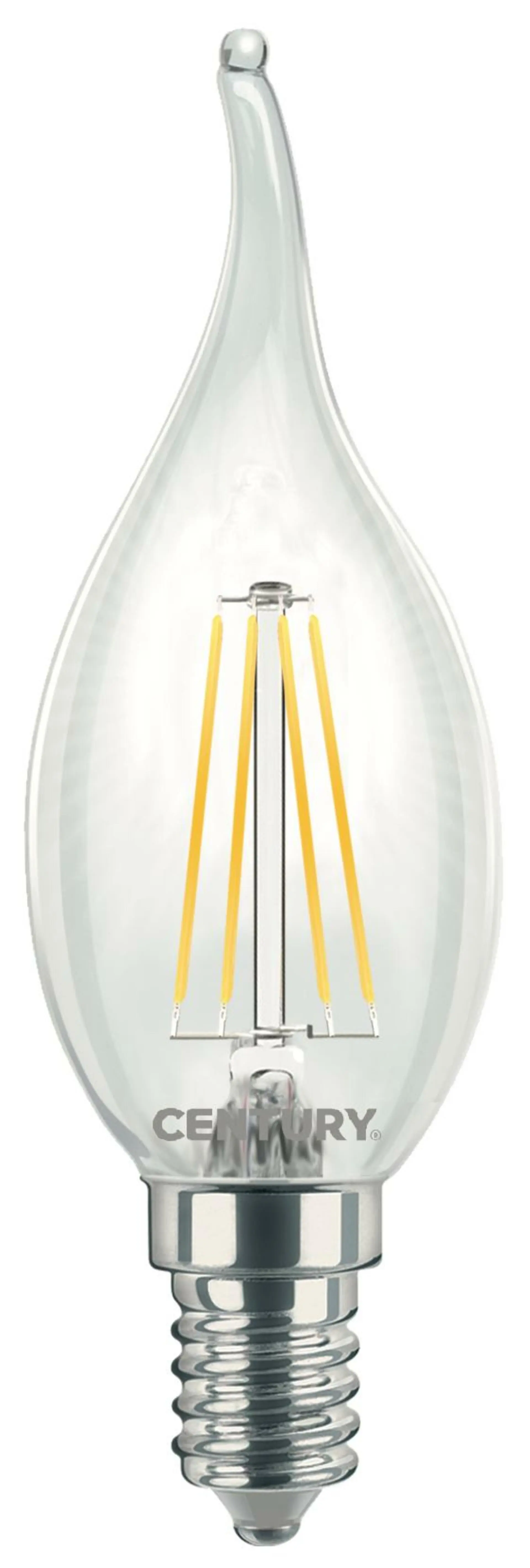CEN INM1C-041427 LED FILAMENT SVÍČKA PLAMEN ČIRÁ 4W E14 2700K 470Lm 360d 35x118mm IP20 - CENTURY
