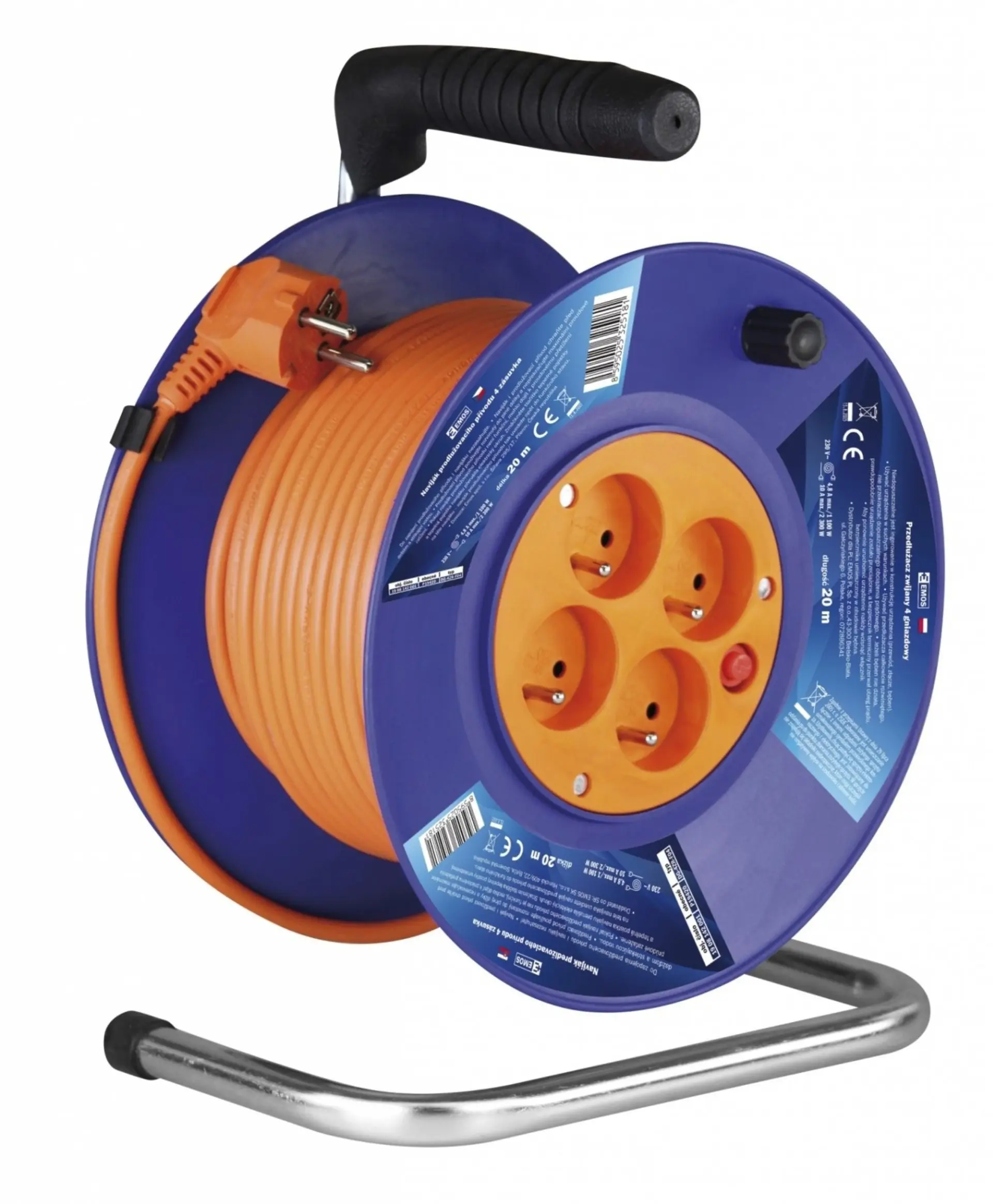 Prodlužovací kabel na bubnu 20 m / 4 zásuvky / červený / PVC / 230 V / 1 mm2