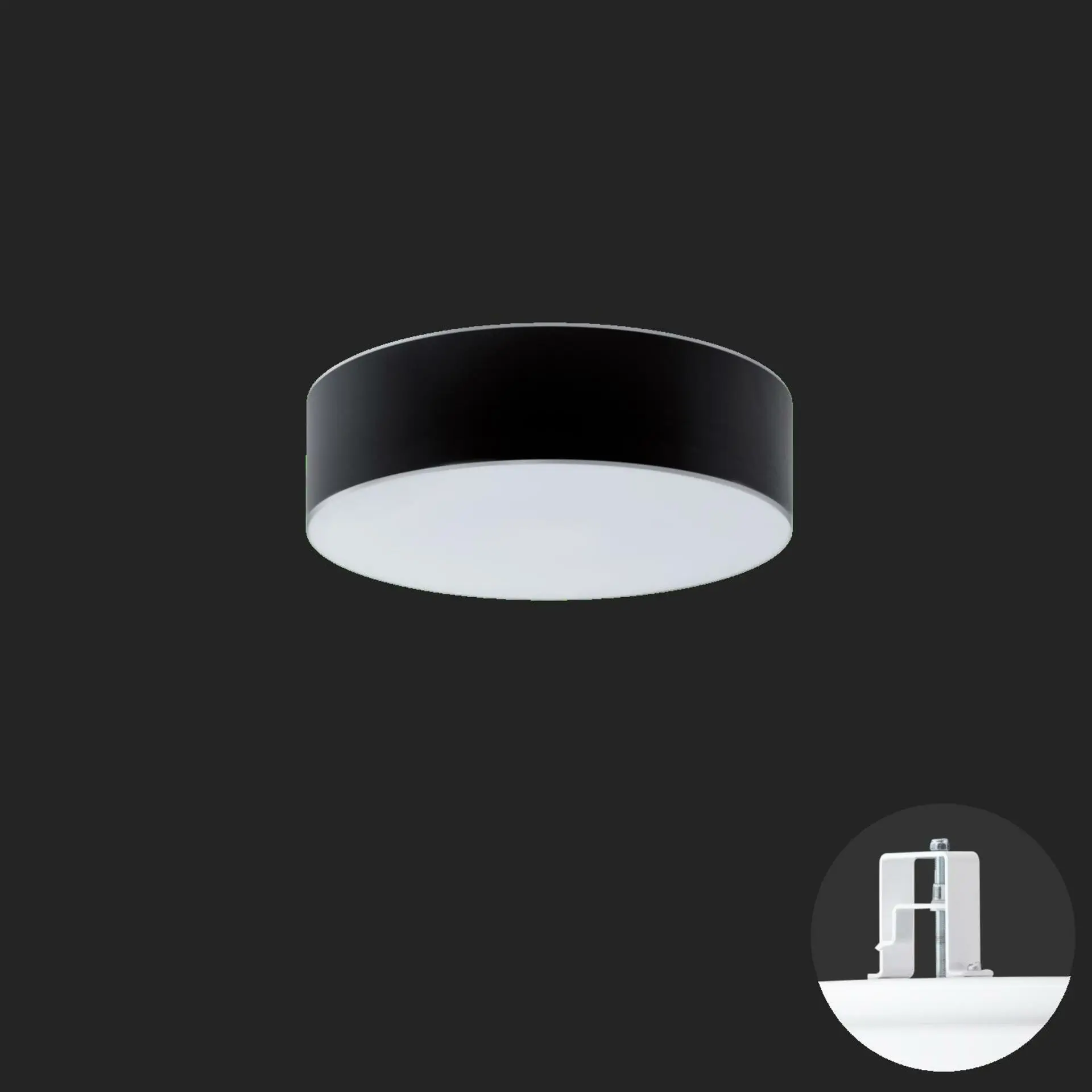 OSMONT ERI67632 ERIS CV2 stropní/nástěnné skleněné polovestavné svítidlo bílá / bílo - černá IP44 4000 K 19W LED nouzové kombinované 3 h